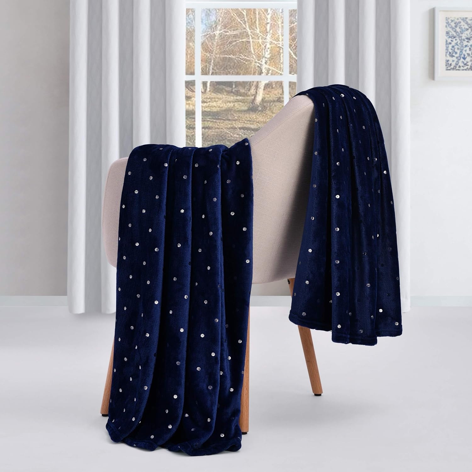 image:imageSuperior Fleece Blanket Plush Fluffy Soft Decorative Blankets for Bedroom Sofa Fuzzy Bedding Cute Woven Room Decor Beautiful Cover Comfort Essentials Polka Dot Throw Winter BlueNavy Blue