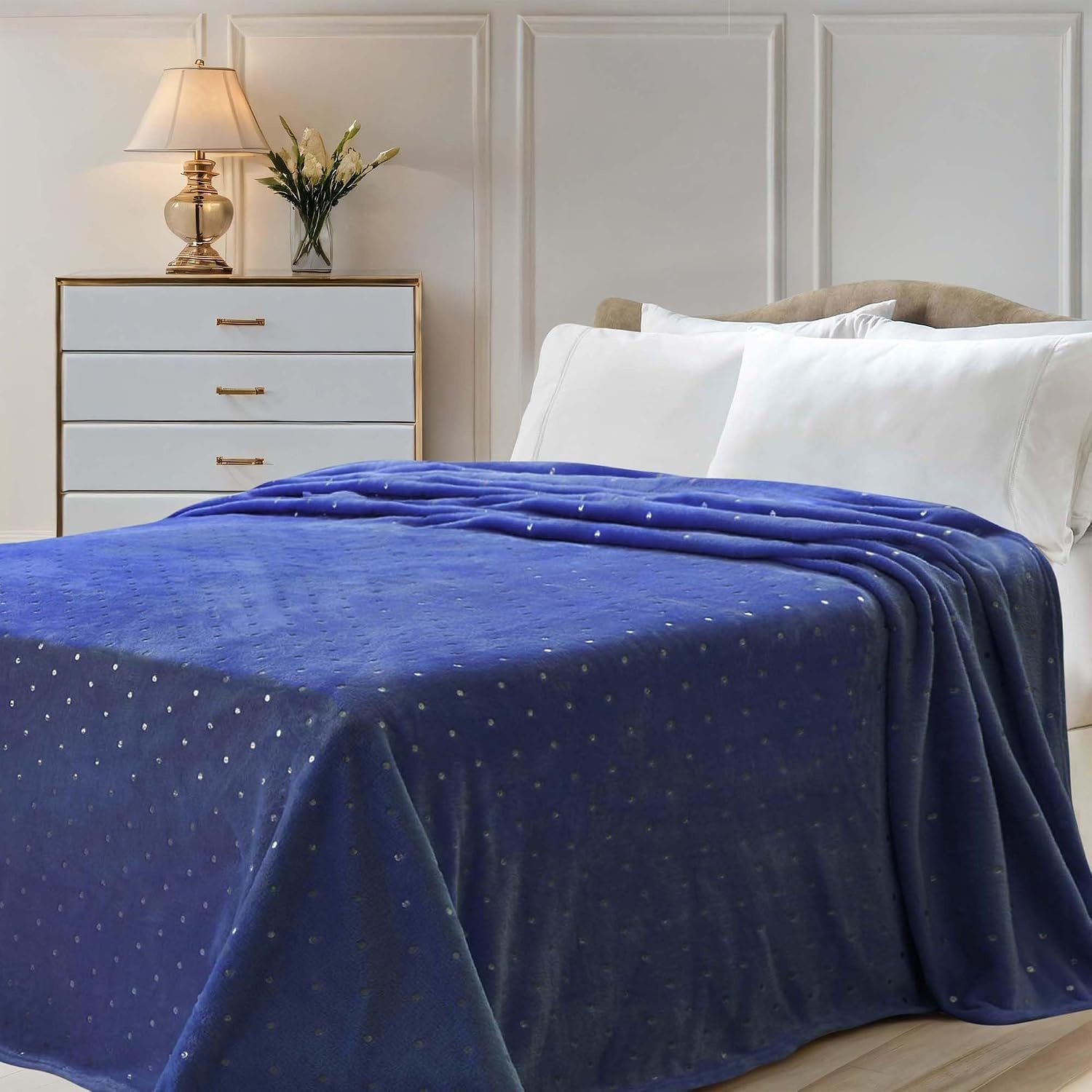 image:imageSuperior Fleece Blanket Plush Fluffy Soft Decorative Blankets for Bedroom Sofa Fuzzy Bedding Cute Woven Room Decor Beautiful Cover Comfort Essentials Polka Dot Throw Winter BlueNavy Blue