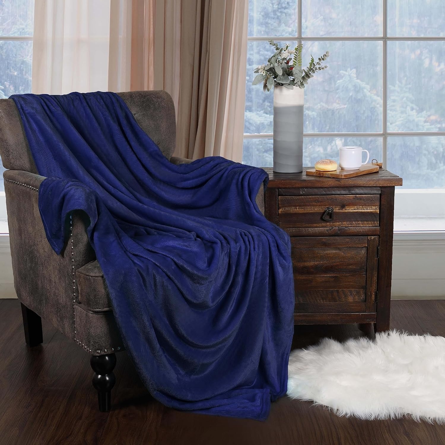 image:imageSuperior Fleece Blanket Plush Fluffy Soft Decorative Blankets for Bedroom Sofa Fuzzy Bedding Cute Woven Room Decor Beautiful Cover Comfort Essentials Polka Dot Throw Winter BlueSolidnavy Blue