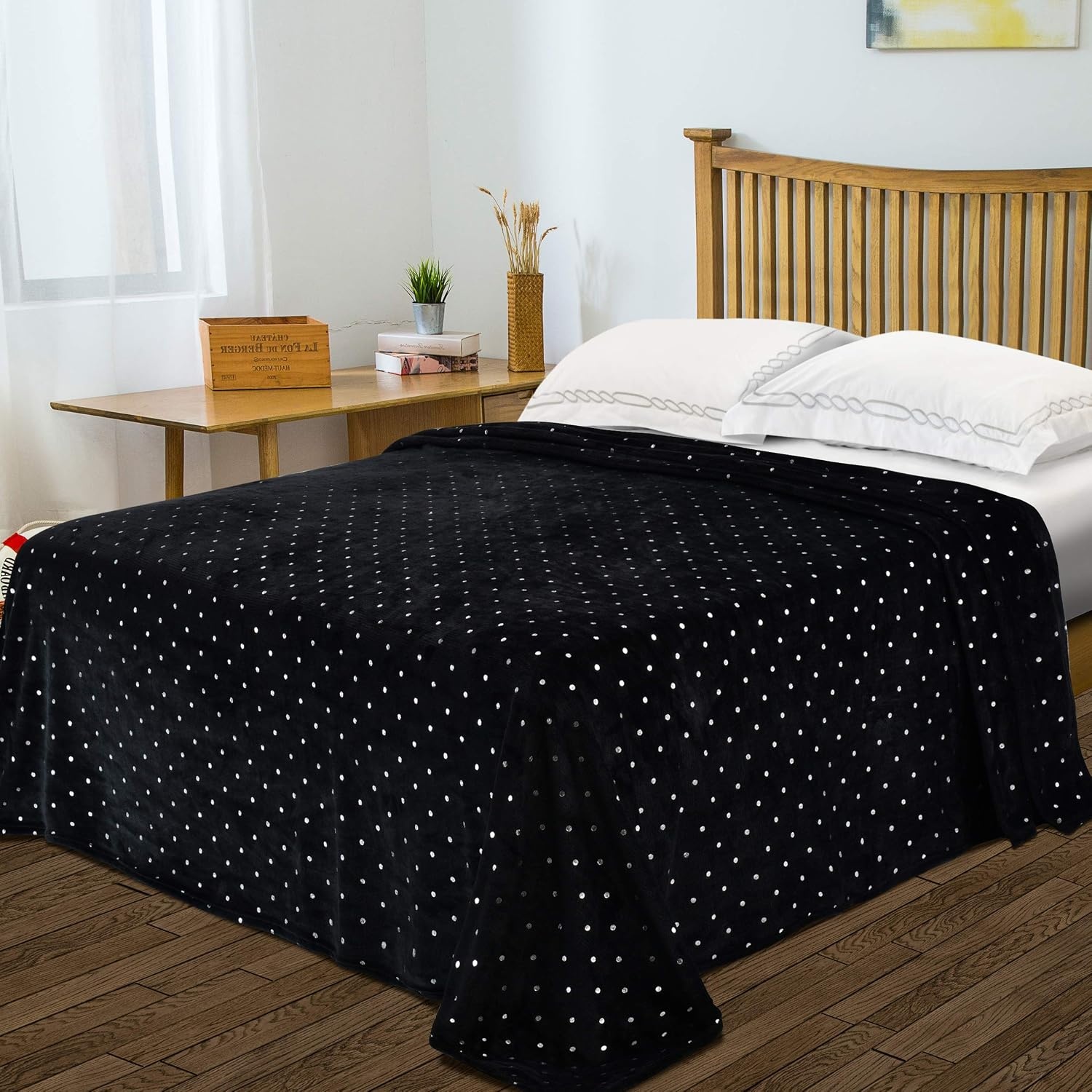 image:imageSuperior Fleece Blanket Plush Fluffy Soft Decorative Blankets for Bedroom Sofa Fuzzy Bedding Cute Woven Room Decor Beautiful Cover Comfort Essentials Polka Dot Throw Winter BlueBlack