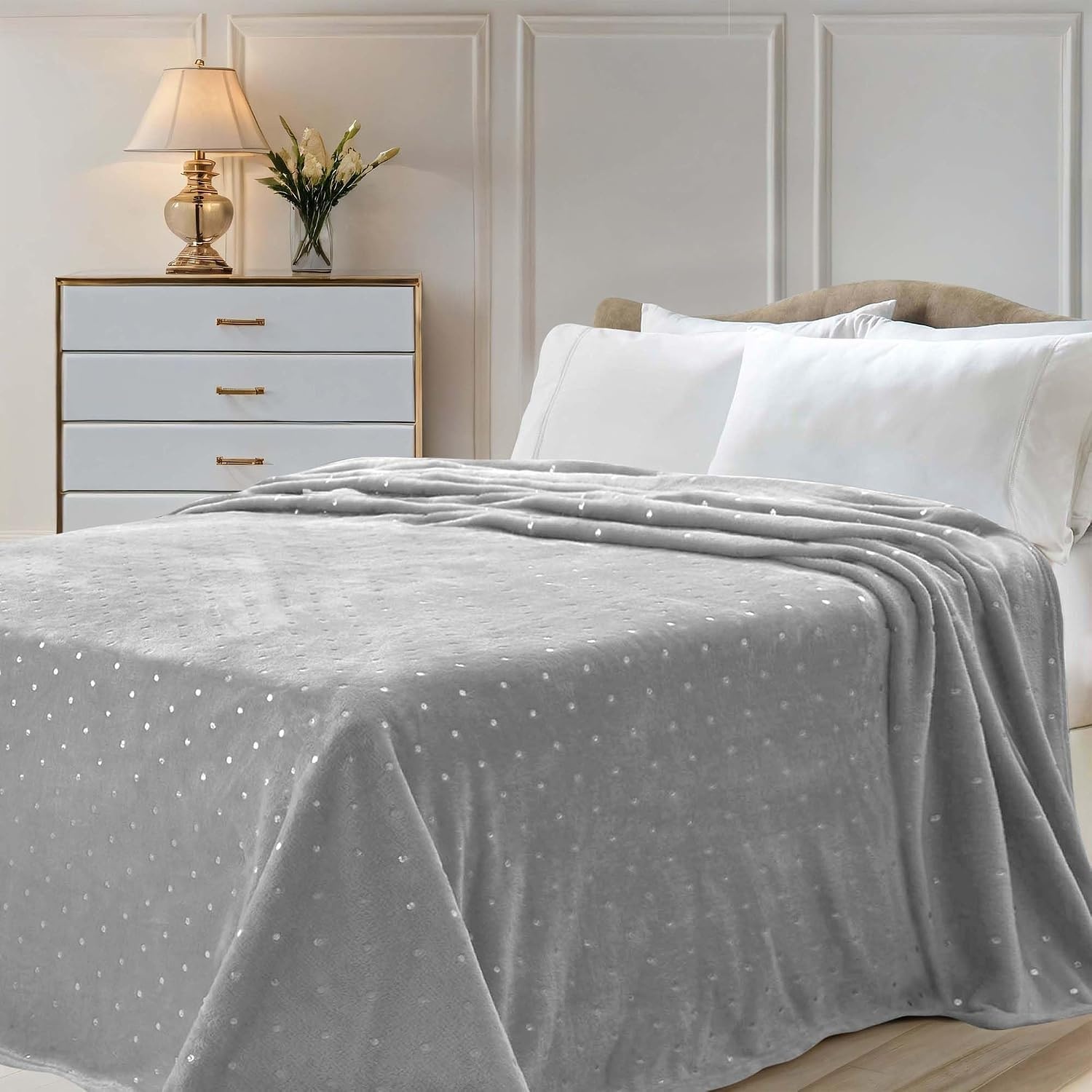 image:imageSuperior Fleece Blanket Plush Fluffy Soft Decorative Blankets for Bedroom Sofa Fuzzy Bedding Cute Woven Room Decor Beautiful Cover Comfort Essentials Polka Dot Throw Winter BluePlatinum