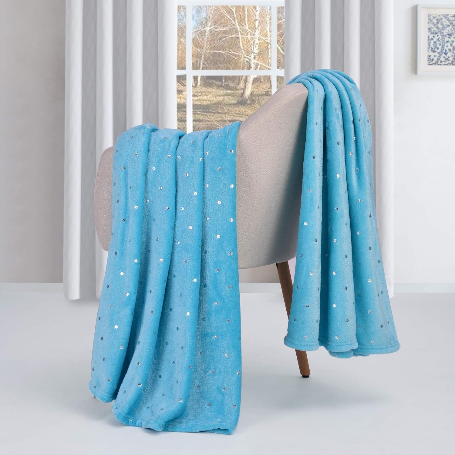 image:imageSuperior Fleece Blanket Plush Fluffy Soft Decorative Blankets for Bedroom Sofa Fuzzy Bedding Cute Woven Room Decor Beautiful Cover Comfort Essentials Polka Dot Throw Winter BlueWinter Blue