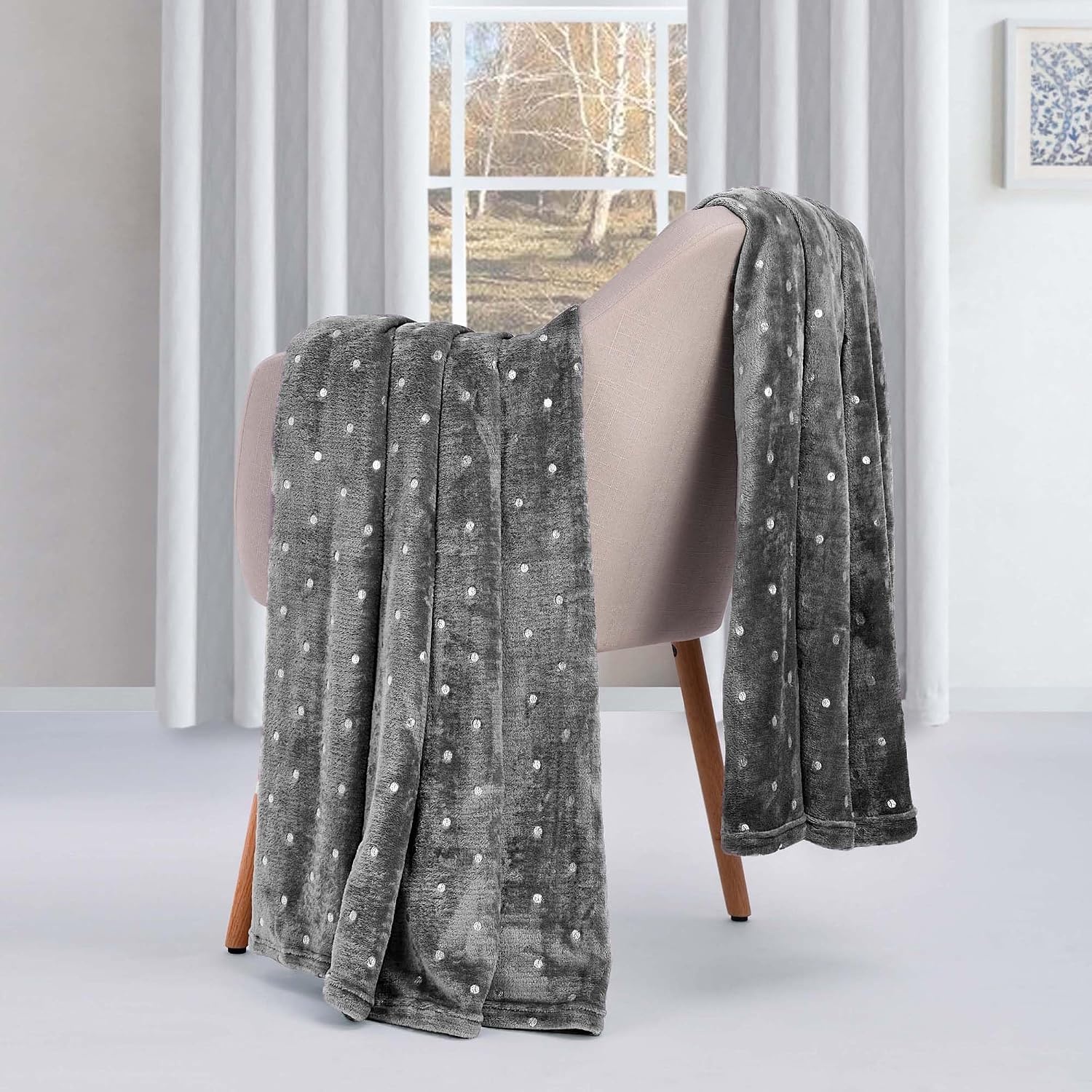 image:imageSuperior Fleece Blanket Plush Fluffy Soft Decorative Blankets for Bedroom Sofa Fuzzy Bedding Cute Woven Room Decor Beautiful Cover Comfort Essentials Polka Dot Throw Winter BlueGrey