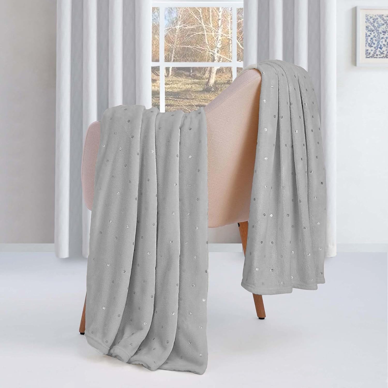 image:imageSuperior Fleece Blanket Plush Fluffy Soft Decorative Blankets for Bedroom Sofa Fuzzy Bedding Cute Woven Room Decor Beautiful Cover Comfort Essentials Polka Dot Throw Winter BluePlatinum