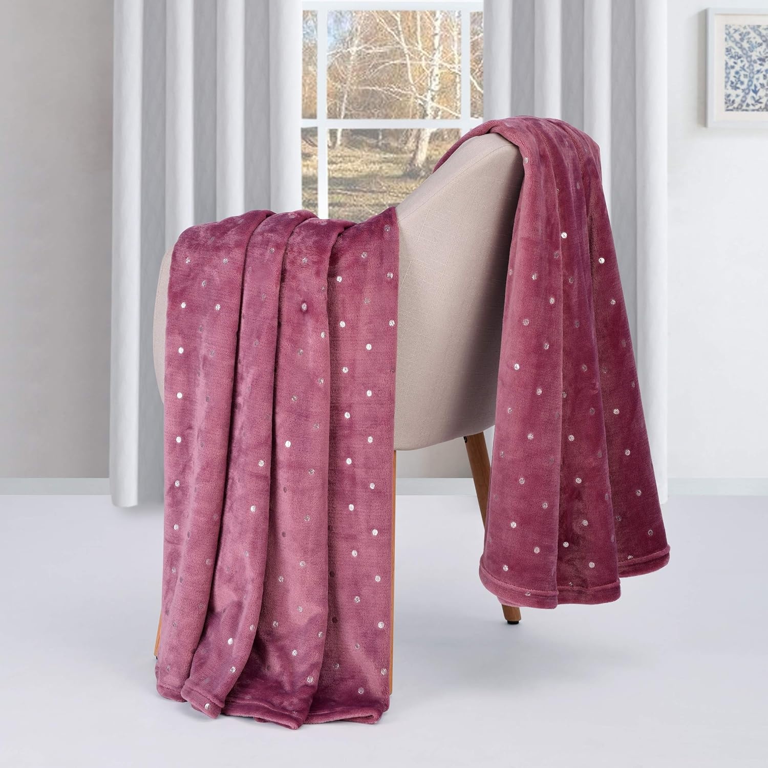 image:imageSuperior Fleece Blanket Plush Fluffy Soft Decorative Blankets for Bedroom Sofa Fuzzy Bedding Cute Woven Room Decor Beautiful Cover Comfort Essentials Polka Dot Throw Winter BlueMauve