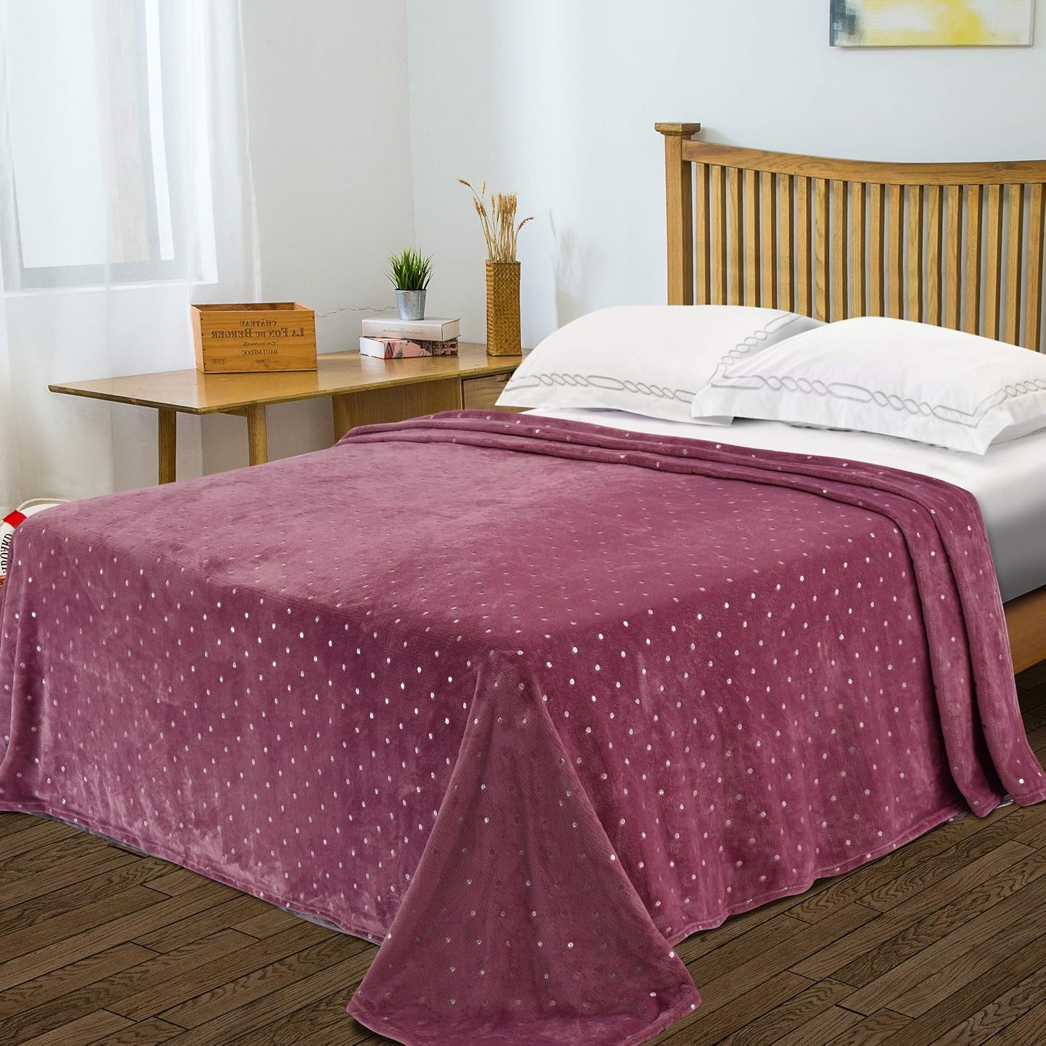 image:imageSuperior Fleece Blanket Plush Fluffy Soft Decorative Blankets for Bedroom Sofa Fuzzy Bedding Cute Woven Room Decor Beautiful Cover Comfort Essentials Polka Dot Throw Winter BlueMauve
