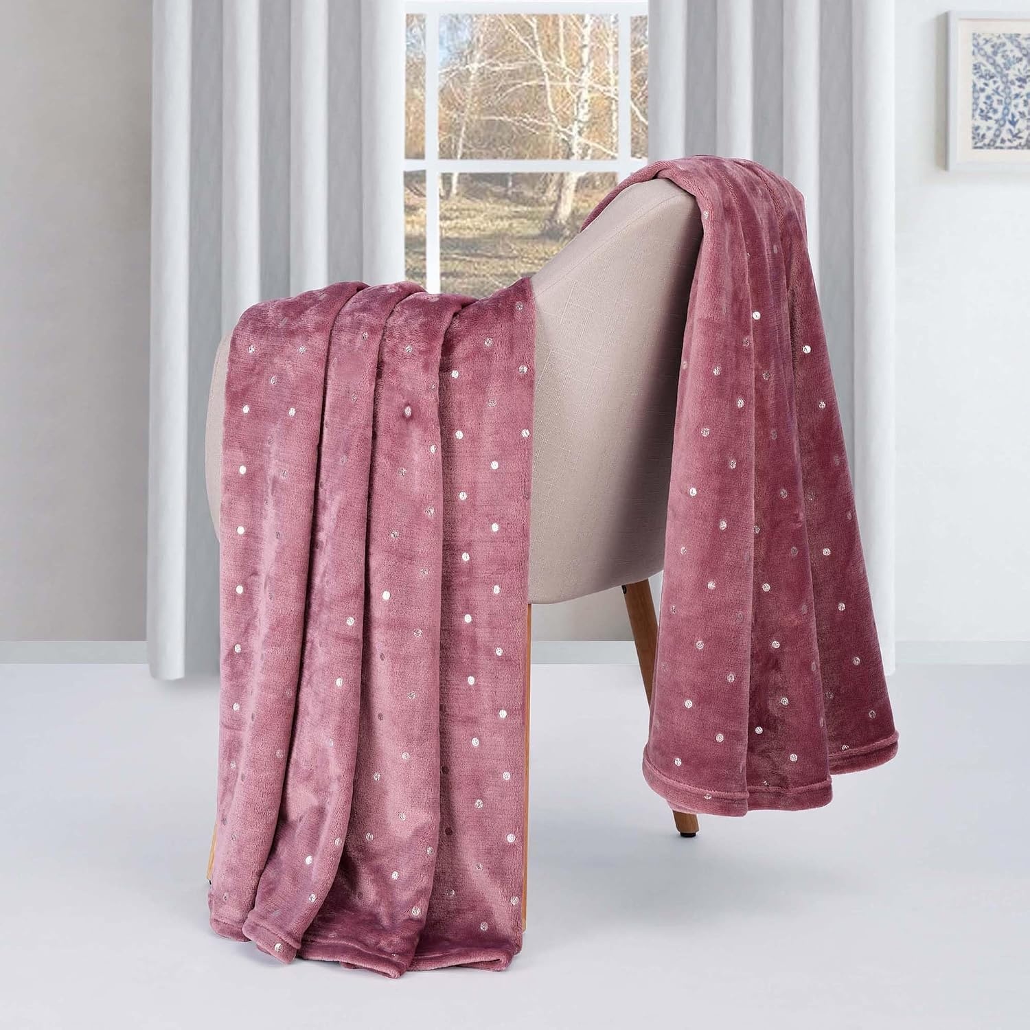 image:imageSuperior Fleece Blanket Plush Fluffy Soft Decorative Blankets for Bedroom Sofa Fuzzy Bedding Cute Woven Room Decor Beautiful Cover Comfort Essentials Polka Dot Throw Winter BlueMauve