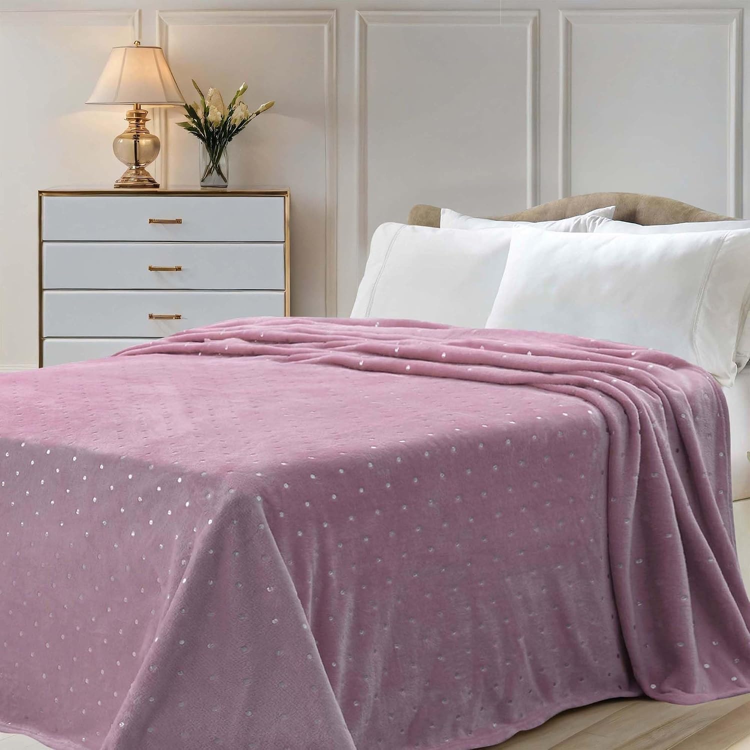 image:imageSuperior Fleece Blanket Plush Fluffy Soft Decorative Blankets for Bedroom Sofa Fuzzy Bedding Cute Woven Room Decor Beautiful Cover Comfort Essentials Polka Dot Throw Winter BlueMauve