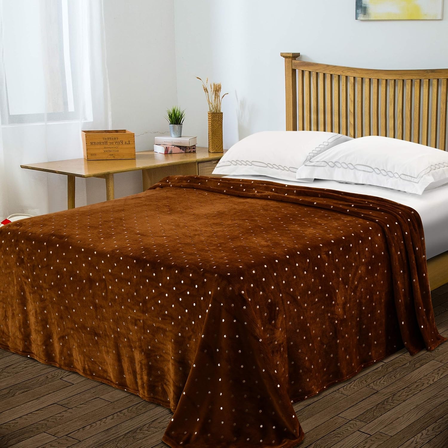 image:imageSuperior Fleece Blanket Plush Fluffy Soft Decorative Blankets for Bedroom Sofa Fuzzy Bedding Cute Woven Room Decor Beautiful Cover Comfort Essentials Polka Dot Throw Winter BlueSepia