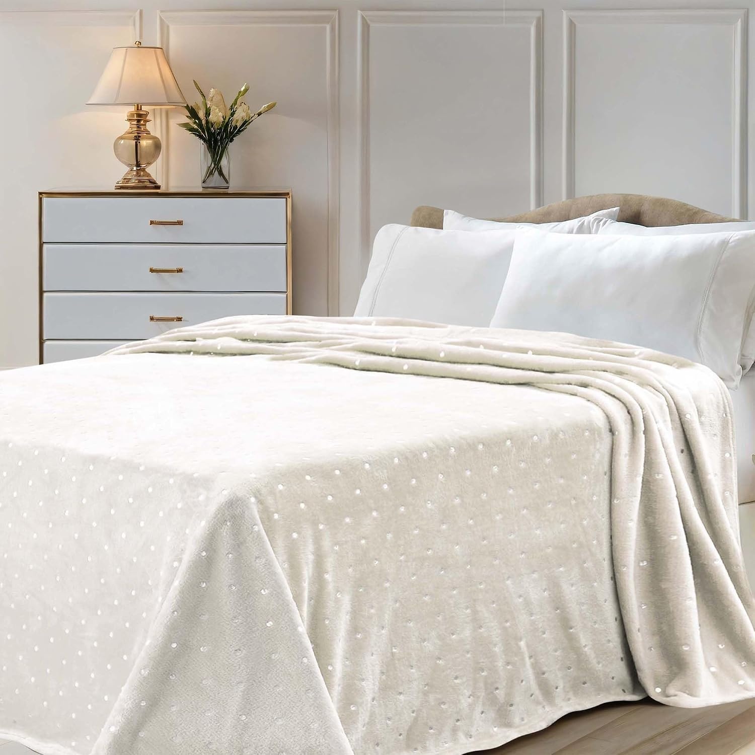 image:imageSuperior Fleece Blanket Plush Fluffy Soft Decorative Blankets for Bedroom Sofa Fuzzy Bedding Cute Woven Room Decor Beautiful Cover Comfort Essentials Polka Dot Throw Winter BlueIvory