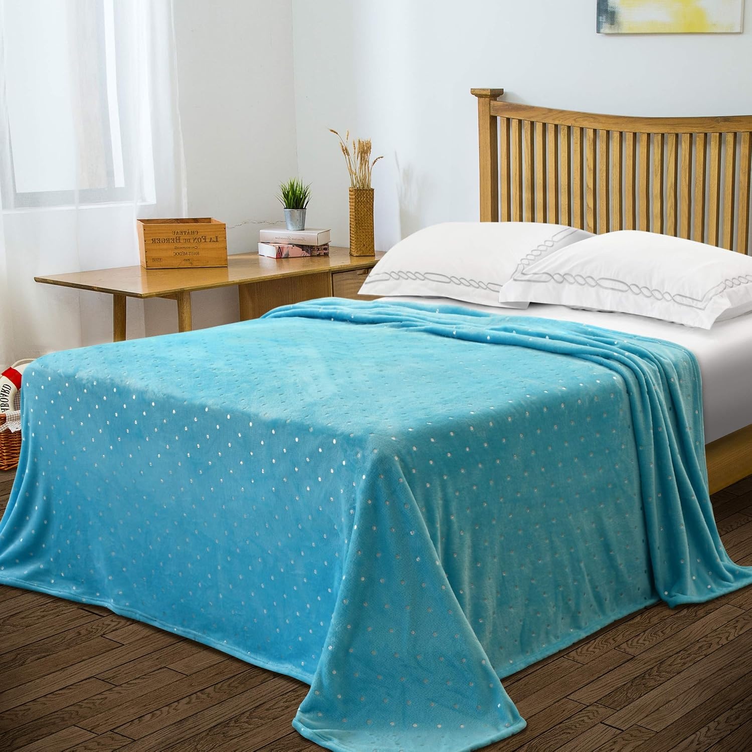 image:imageSuperior Fleece Blanket Plush Fluffy Soft Decorative Blankets for Bedroom Sofa Fuzzy Bedding Cute Woven Room Decor Beautiful Cover Comfort Essentials Polka Dot Throw Winter BlueWinter Blue