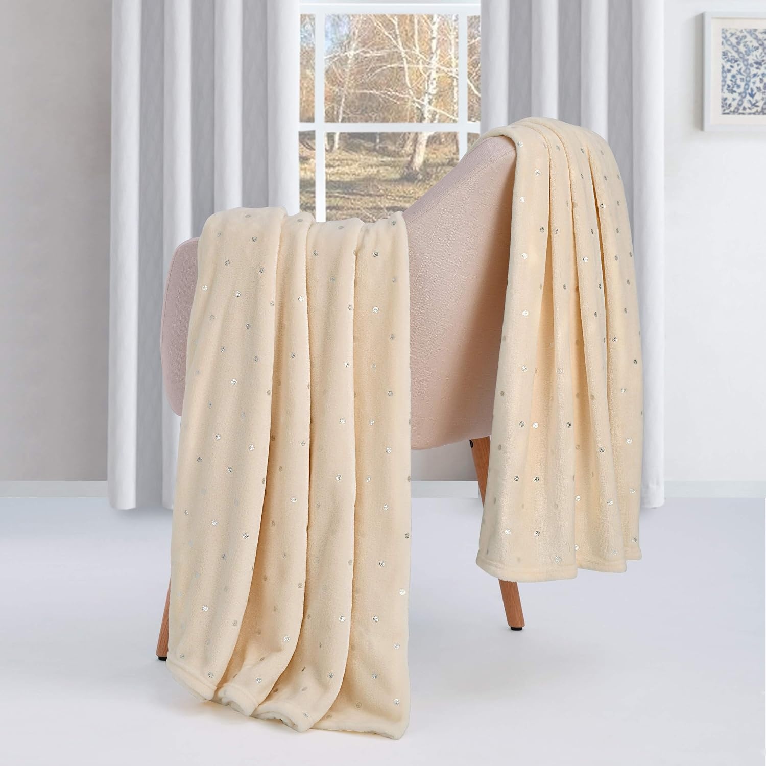 image:imageSuperior Fleece Blanket Plush Fluffy Soft Decorative Blankets for Bedroom Sofa Fuzzy Bedding Cute Woven Room Decor Beautiful Cover Comfort Essentials Polka Dot Throw Winter BlueIvory