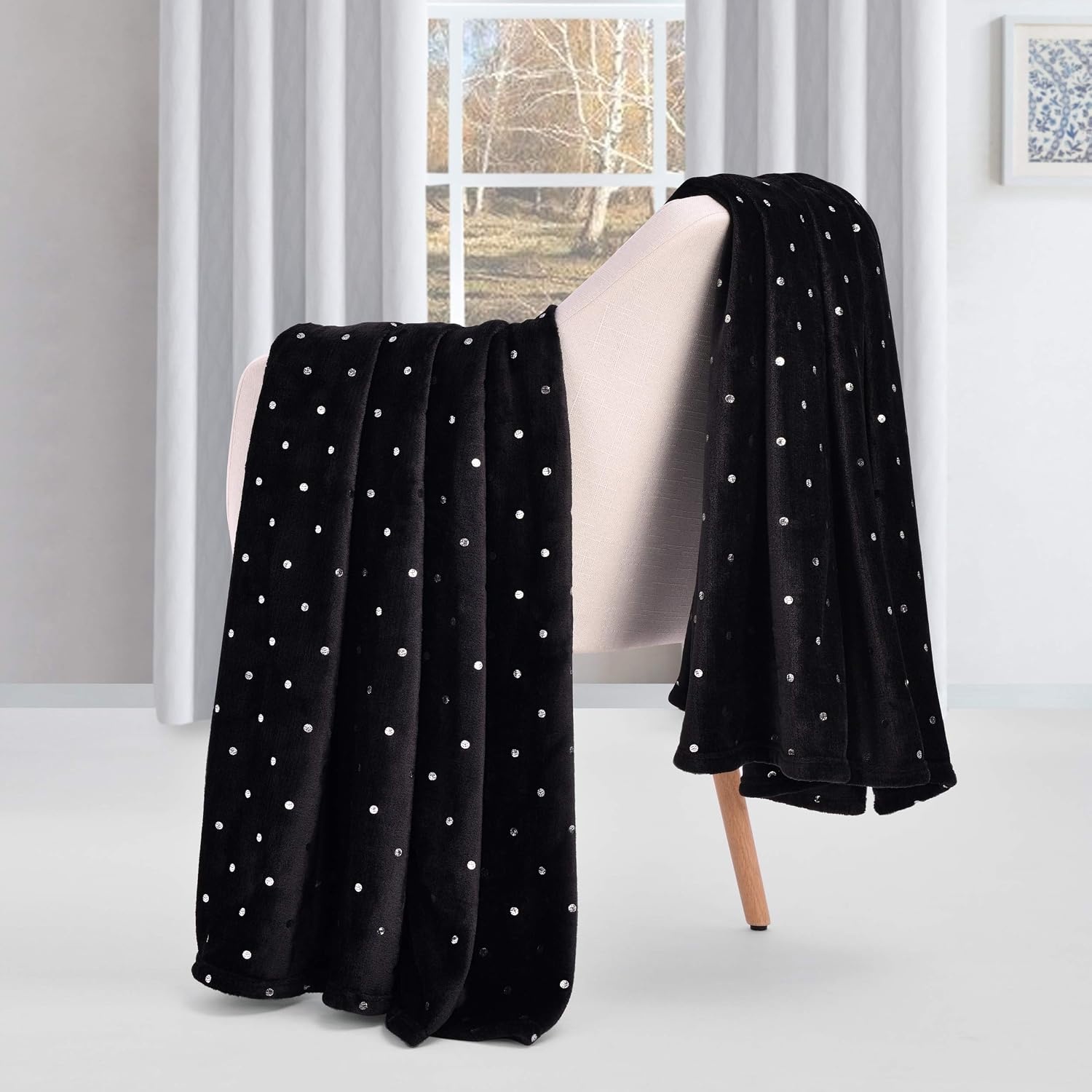 image:imageSuperior Fleece Blanket Plush Fluffy Soft Decorative Blankets for Bedroom Sofa Fuzzy Bedding Cute Woven Room Decor Beautiful Cover Comfort Essentials Polka Dot Throw Winter BlueBlack