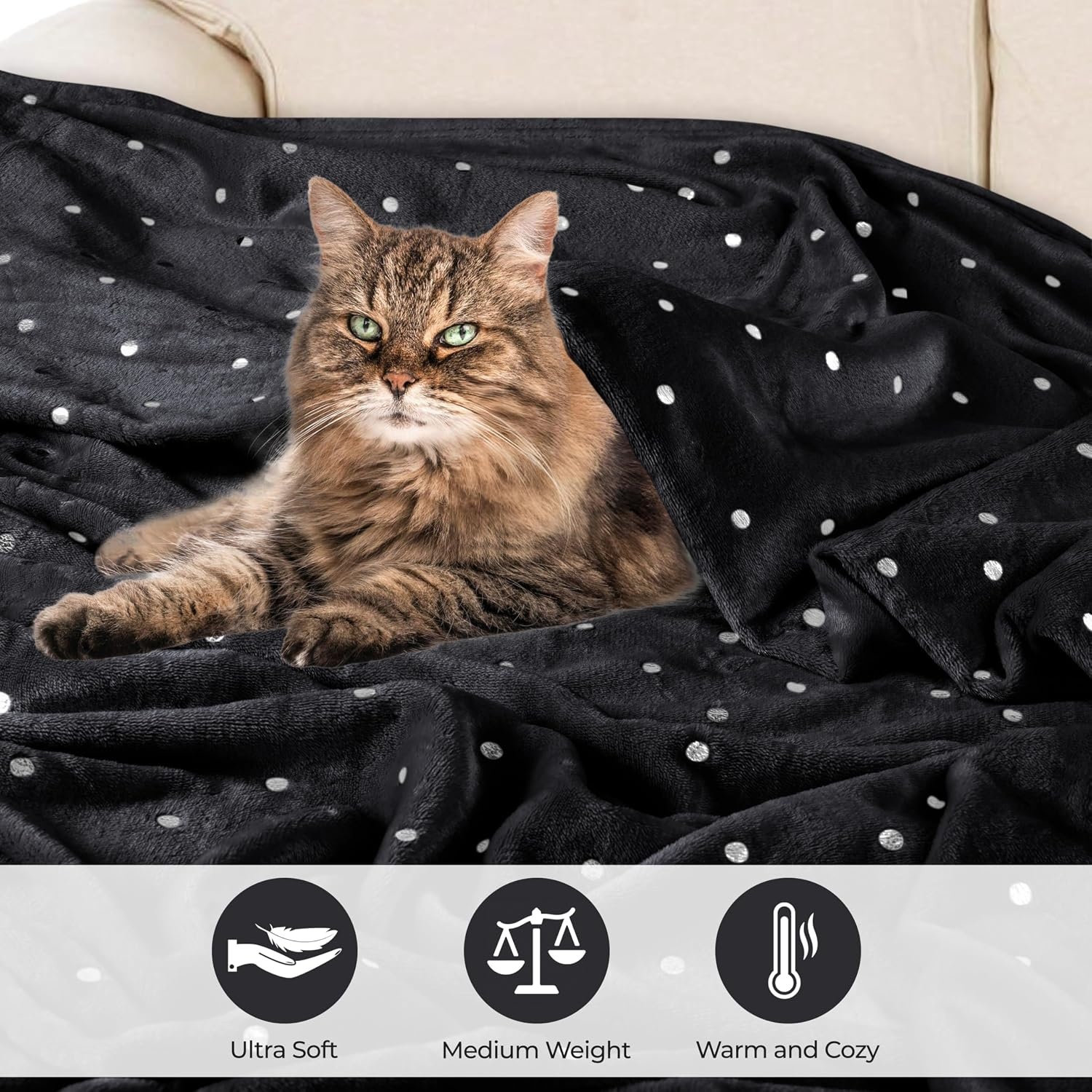image:imageSuperior Fleece Blanket Plush Fluffy Soft Decorative Blankets for Bedroom Sofa Fuzzy Bedding Cute Woven Room Decor Beautiful Cover Comfort Essentials Polka Dot Throw Winter BlueBlack