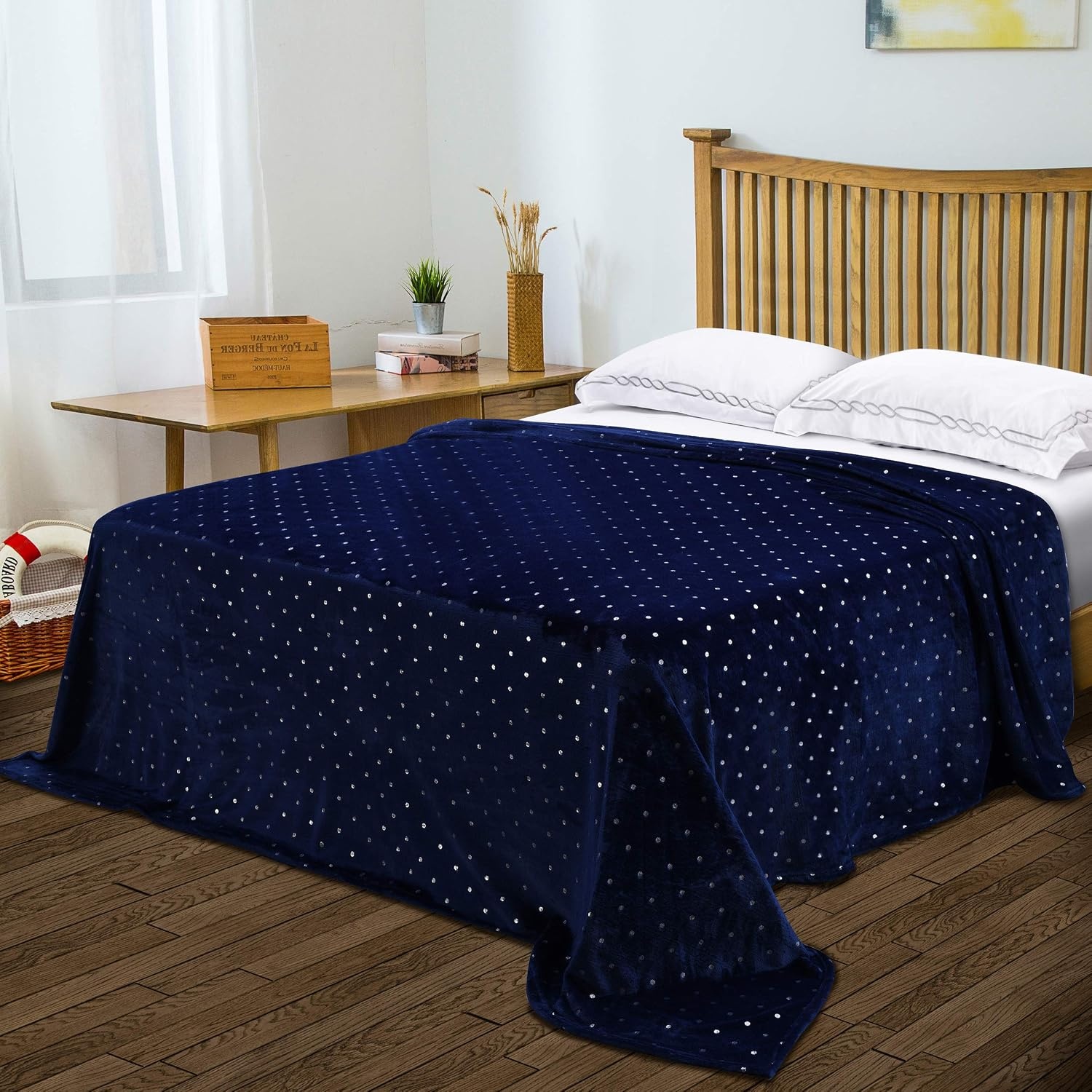 image:imageSuperior Fleece Blanket Plush Fluffy Soft Decorative Blankets for Bedroom Sofa Fuzzy Bedding Cute Woven Room Decor Beautiful Cover Comfort Essentials Polka Dot Throw Winter BlueNavy Blue