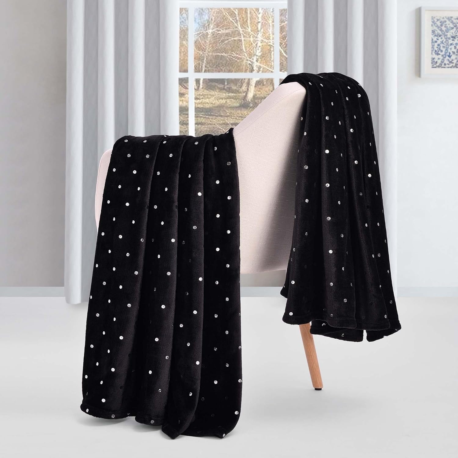 image:imageSuperior Fleece Blanket Plush Fluffy Soft Decorative Blankets for Bedroom Sofa Fuzzy Bedding Cute Woven Room Decor Beautiful Cover Comfort Essentials Polka Dot Throw Winter BlueBlack