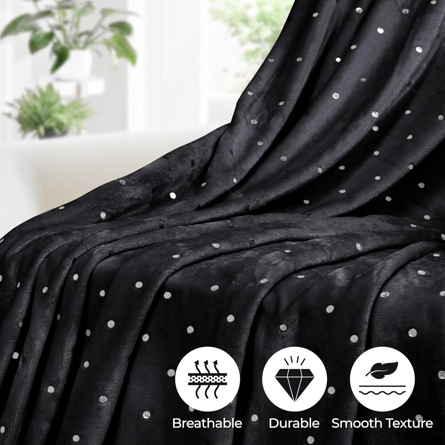image:imageSuperior Fleece Blanket Plush Fluffy Soft Decorative Blankets for Bedroom Sofa Fuzzy Bedding Cute Woven Room Decor Beautiful Cover Comfort Essentials Polka Dot Throw Winter BlueBlack