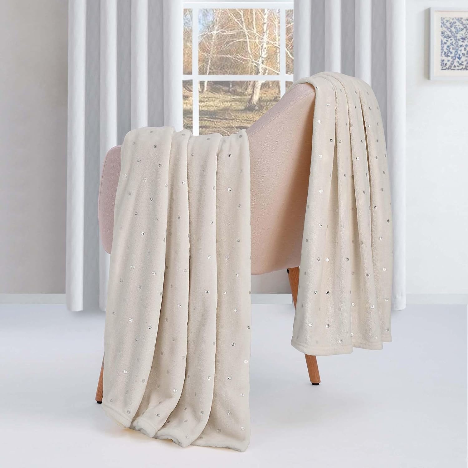 image:imageSuperior Fleece Blanket Plush Fluffy Soft Decorative Blankets for Bedroom Sofa Fuzzy Bedding Cute Woven Room Decor Beautiful Cover Comfort Essentials Polka Dot Throw Winter BlueIvory