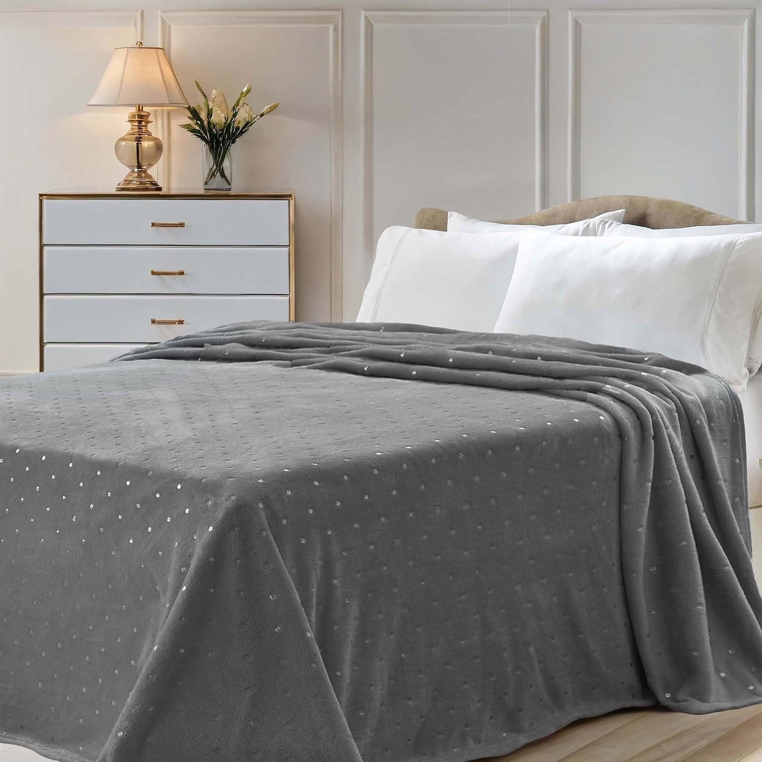 image:imageSuperior Fleece Blanket Plush Fluffy Soft Decorative Blankets for Bedroom Sofa Fuzzy Bedding Cute Woven Room Decor Beautiful Cover Comfort Essentials Polka Dot Throw Winter BlueGrey