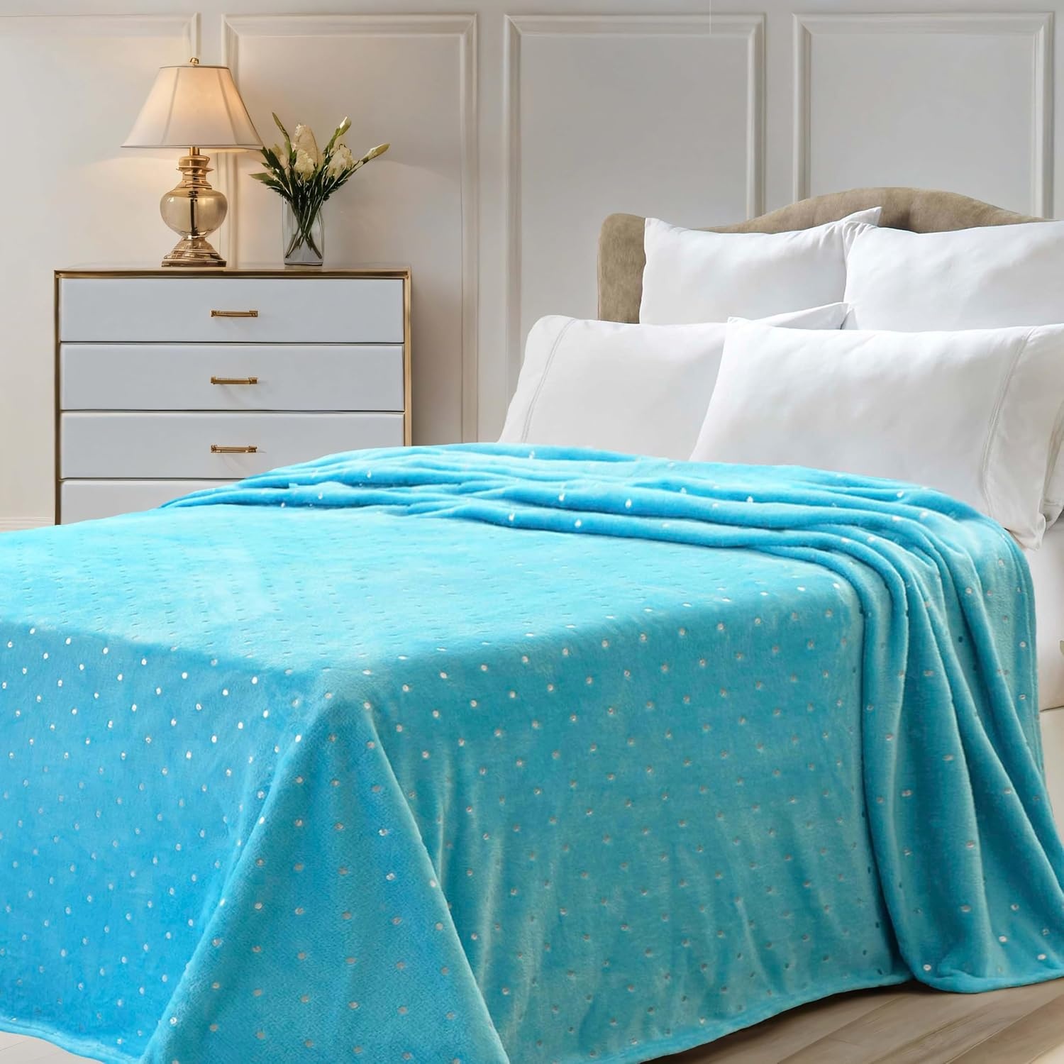 image:imageSuperior Fleece Blanket Plush Fluffy Soft Decorative Blankets for Bedroom Sofa Fuzzy Bedding Cute Woven Room Decor Beautiful Cover Comfort Essentials Polka Dot Throw Winter BlueWinter Blue