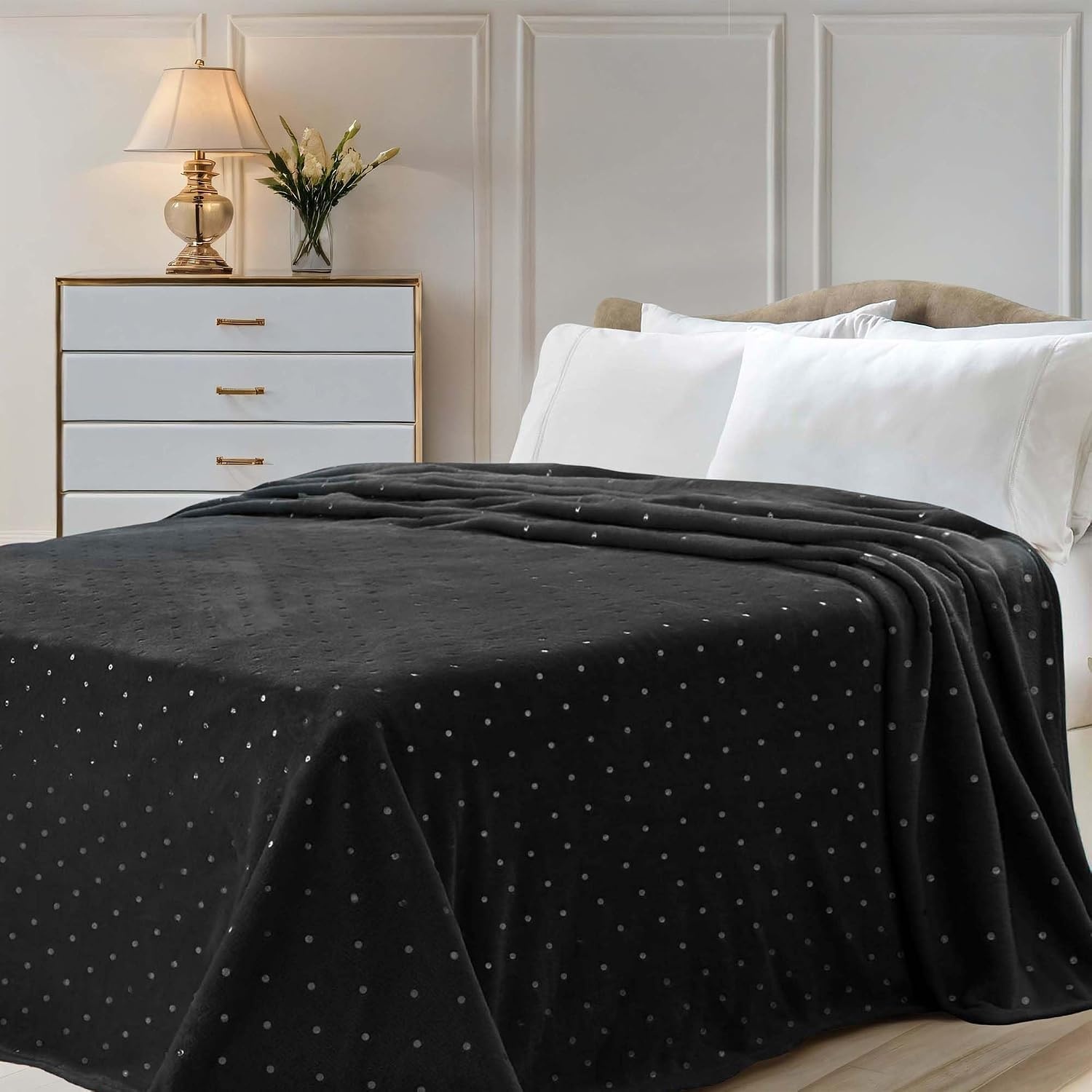 image:imageSuperior Fleece Blanket Plush Fluffy Soft Decorative Blankets for Bedroom Sofa Fuzzy Bedding Cute Woven Room Decor Beautiful Cover Comfort Essentials Polka Dot Throw Winter BlueBlack
