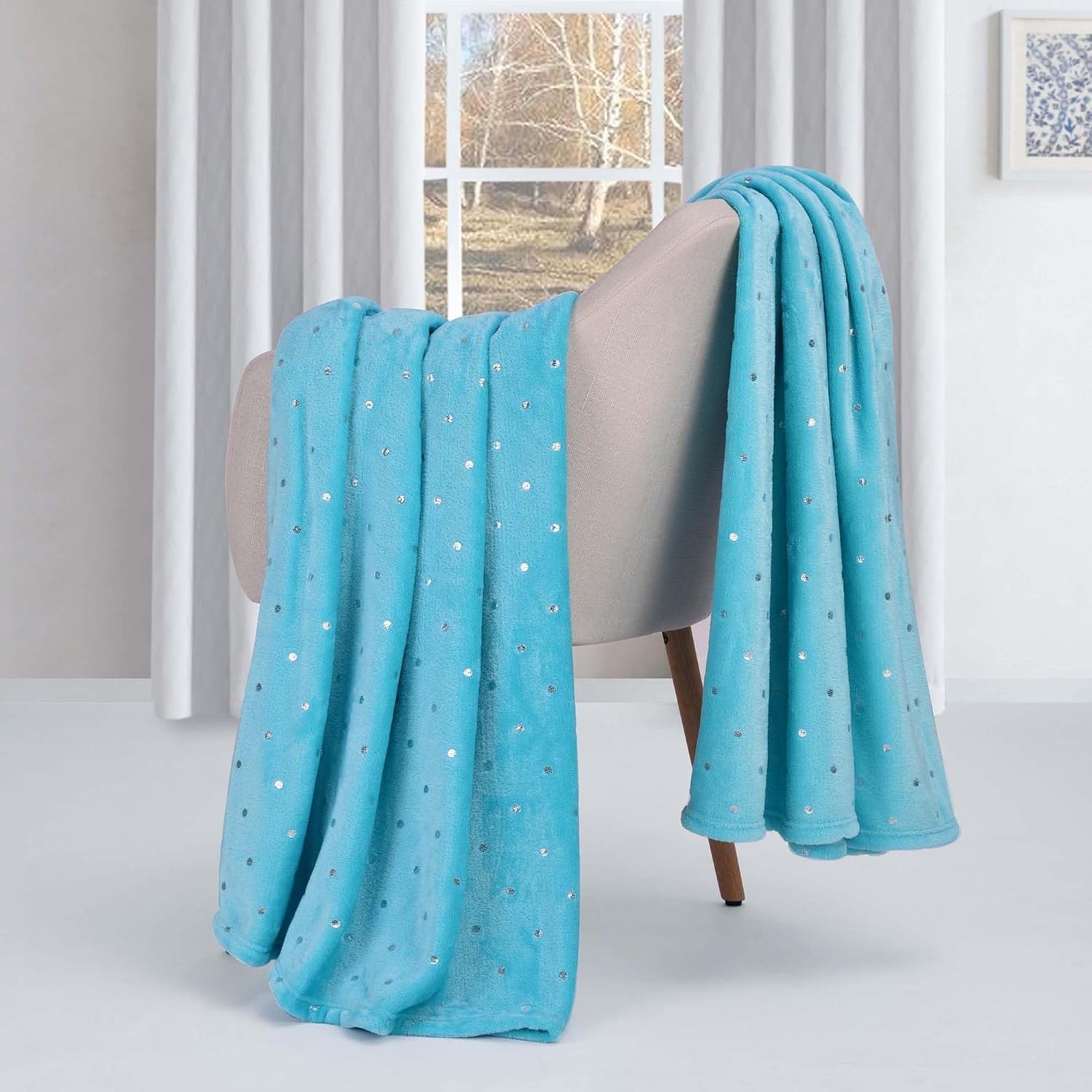 image:imageSuperior Fleece Blanket Plush Fluffy Soft Decorative Blankets for Bedroom Sofa Fuzzy Bedding Cute Woven Room Decor Beautiful Cover Comfort Essentials Polka Dot Throw Winter BlueWinter Blue