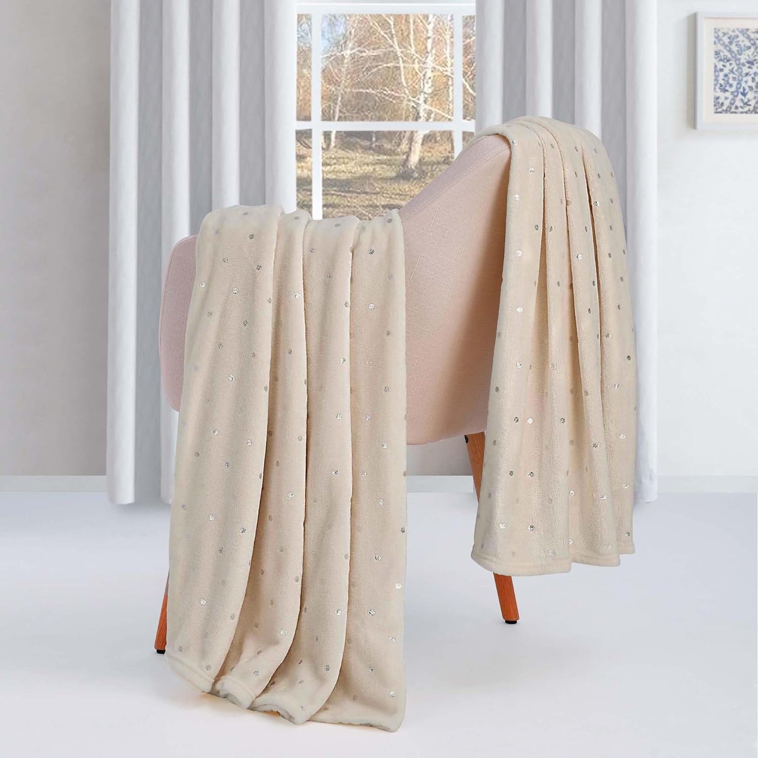 image:imageSuperior Fleece Blanket Plush Fluffy Soft Decorative Blankets for Bedroom Sofa Fuzzy Bedding Cute Woven Room Decor Beautiful Cover Comfort Essentials Polka Dot Throw Winter BlueLinen
