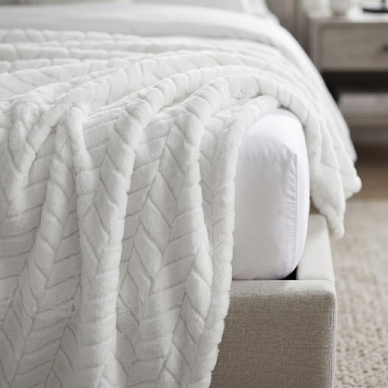 image:imageSuperior Hope Herringbone Fluffy Fleece Blanket Soft Plush Embossed Chevron Throw for Couch Bed and Living Room Decor Bedroom Essentials Cozy Lightweight All Season Cover King Size CharcoalWhite