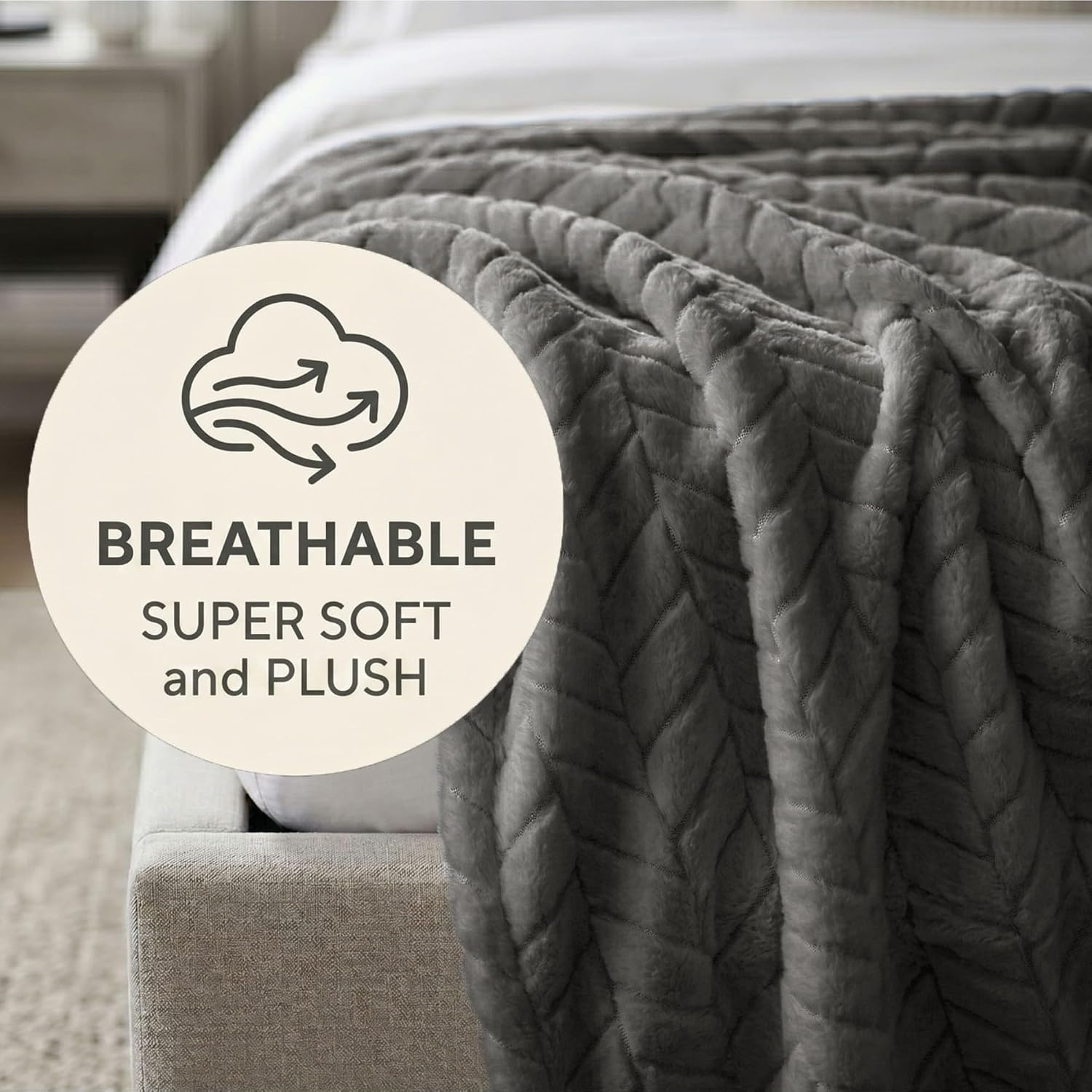 image:imageSuperior Hope Herringbone Fluffy Fleece Blanket Soft Plush Embossed Chevron Throw for Couch Bed and Living Room Decor Bedroom Essentials Cozy Lightweight All Season Cover King Size CharcoalCharcoal