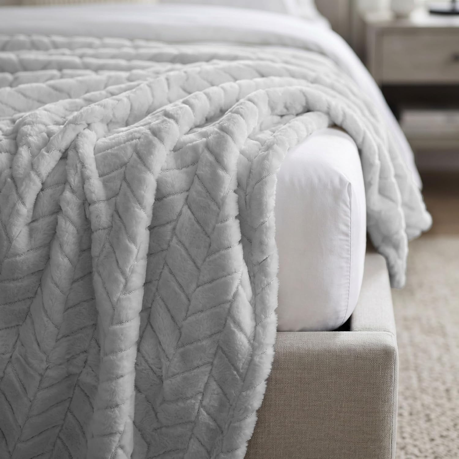 image:imageSuperior Hope Herringbone Fluffy Fleece Blanket Soft Plush Embossed Chevron Throw for Couch Bed and Living Room Decor Bedroom Essentials Cozy Lightweight All Season Cover King Size CharcoalPlatinum