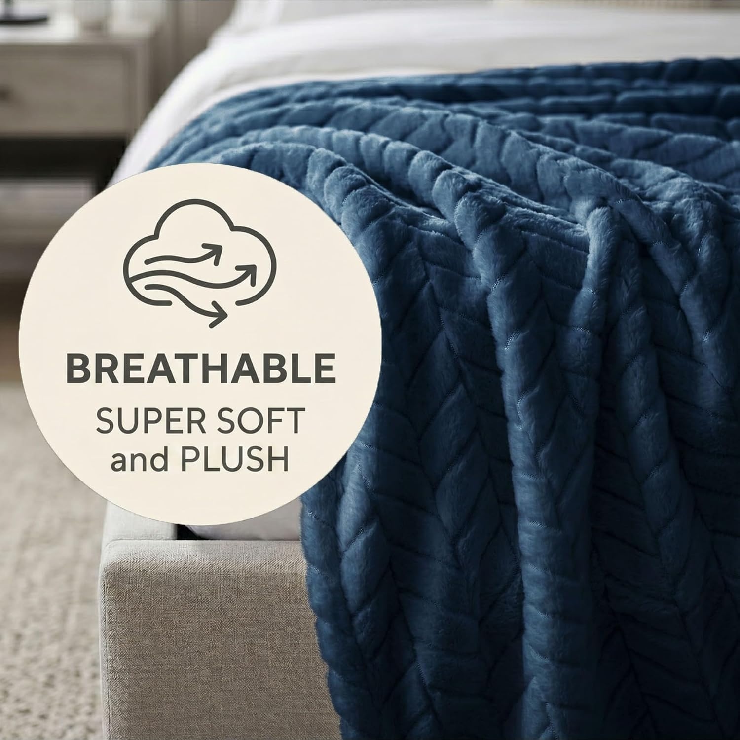 image:imageSuperior Hope Herringbone Fluffy Fleece Blanket Soft Plush Embossed Chevron Throw for Couch Bed and Living Room Decor Bedroom Essentials Cozy Lightweight All Season Cover King Size CharcoalNavy Blue