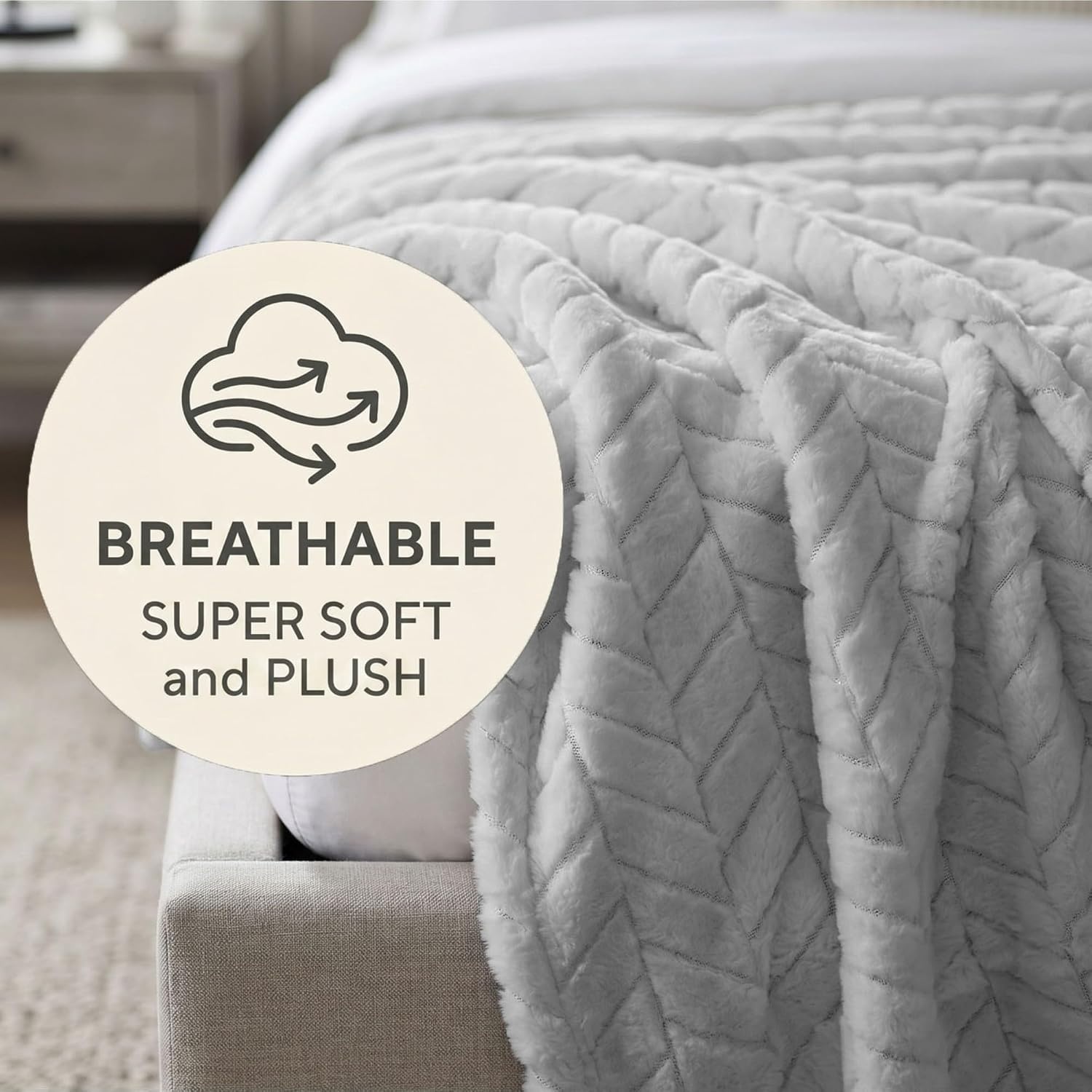 image:imageSuperior Hope Herringbone Fluffy Fleece Blanket Soft Plush Embossed Chevron Throw for Couch Bed and Living Room Decor Bedroom Essentials Cozy Lightweight All Season Cover King Size CharcoalPlatinum