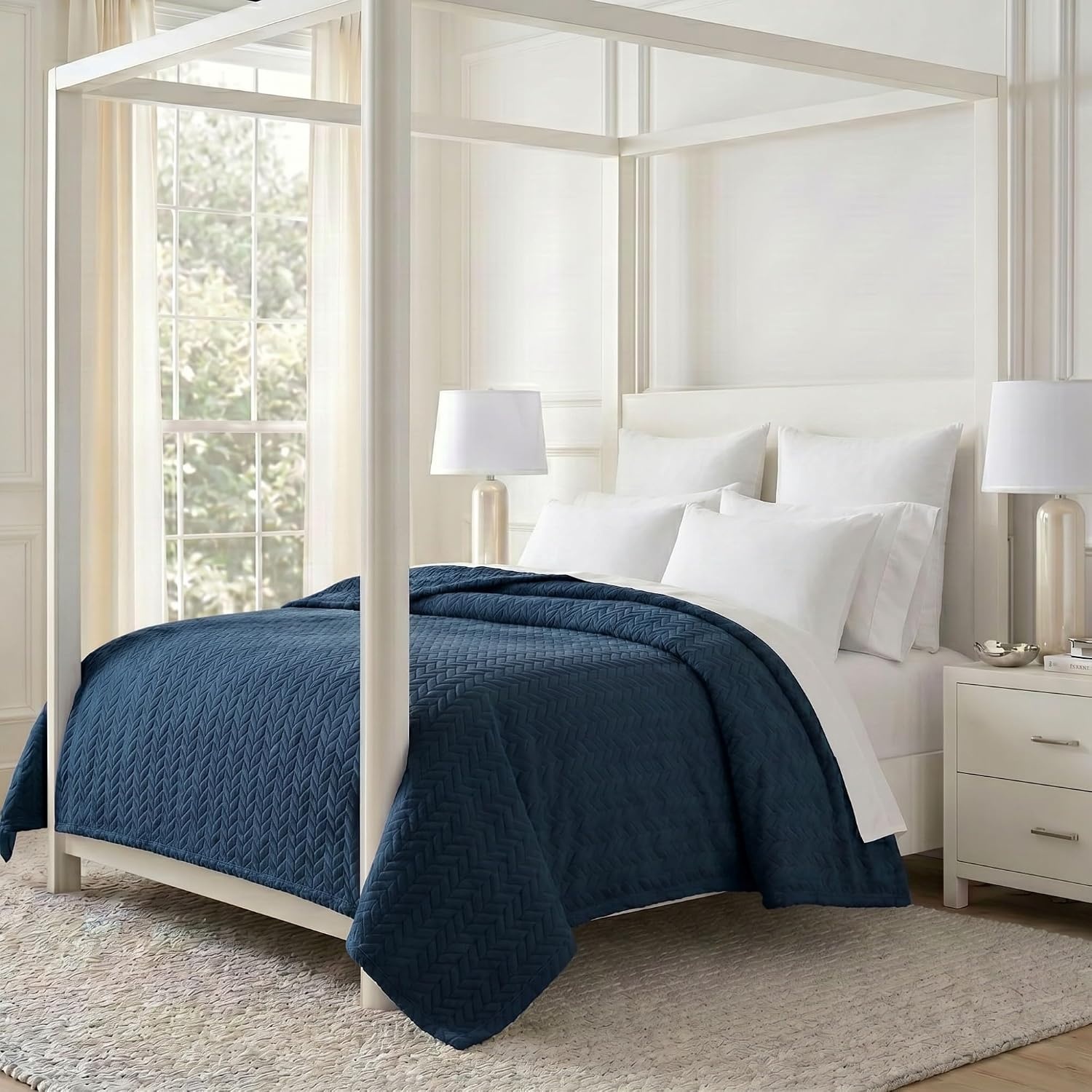 image:imageSuperior Hope Herringbone Fluffy Fleece Blanket Soft Plush Embossed Chevron Throw for Couch Bed and Living Room Decor Bedroom Essentials Cozy Lightweight All Season Cover King Size CharcoalNavy Blue