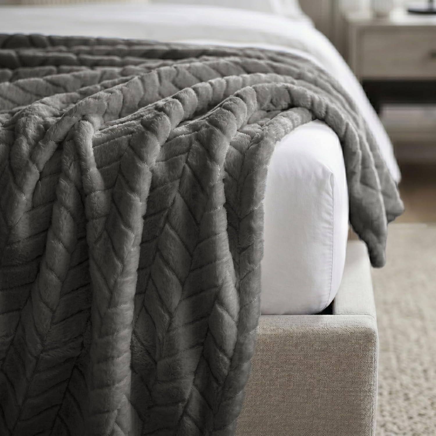 image:imageSuperior Hope Herringbone Fluffy Fleece Blanket Soft Plush Embossed Chevron Throw for Couch Bed and Living Room Decor Bedroom Essentials Cozy Lightweight All Season Cover King Size CharcoalCharcoal