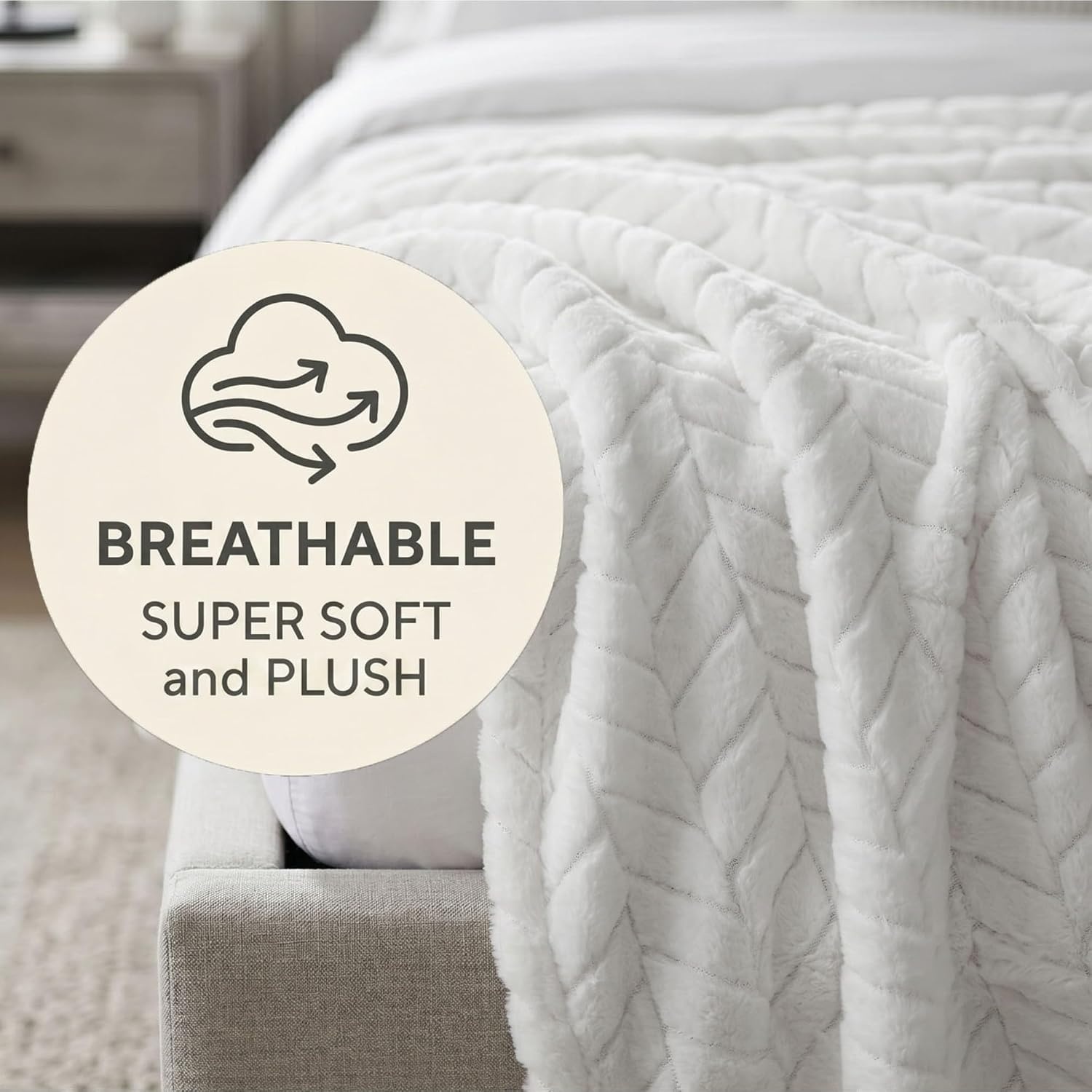 image:imageSuperior Hope Herringbone Fluffy Fleece Blanket Soft Plush Embossed Chevron Throw for Couch Bed and Living Room Decor Bedroom Essentials Cozy Lightweight All Season Cover King Size CharcoalWhite