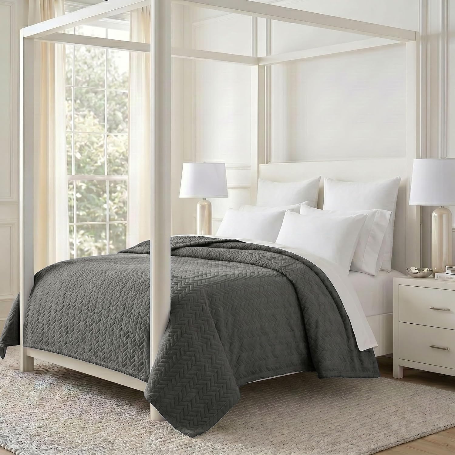 image:imageSuperior Hope Herringbone Fluffy Fleece Blanket Soft Plush Embossed Chevron Throw for Couch Bed and Living Room Decor Bedroom Essentials Cozy Lightweight All Season Cover King Size CharcoalCharcoal
