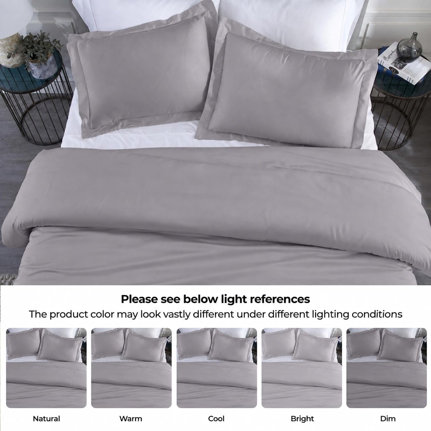 image:imageSuperior Modal from Beechwood 400 Thread Count Duvet Cover Set Silky Soft Cool Bedding Essentials Sateen Weave Set Includes 1 Duvet Cover with Button Closure 1 Pillow Sham TwinTwin XL WhiteGrey