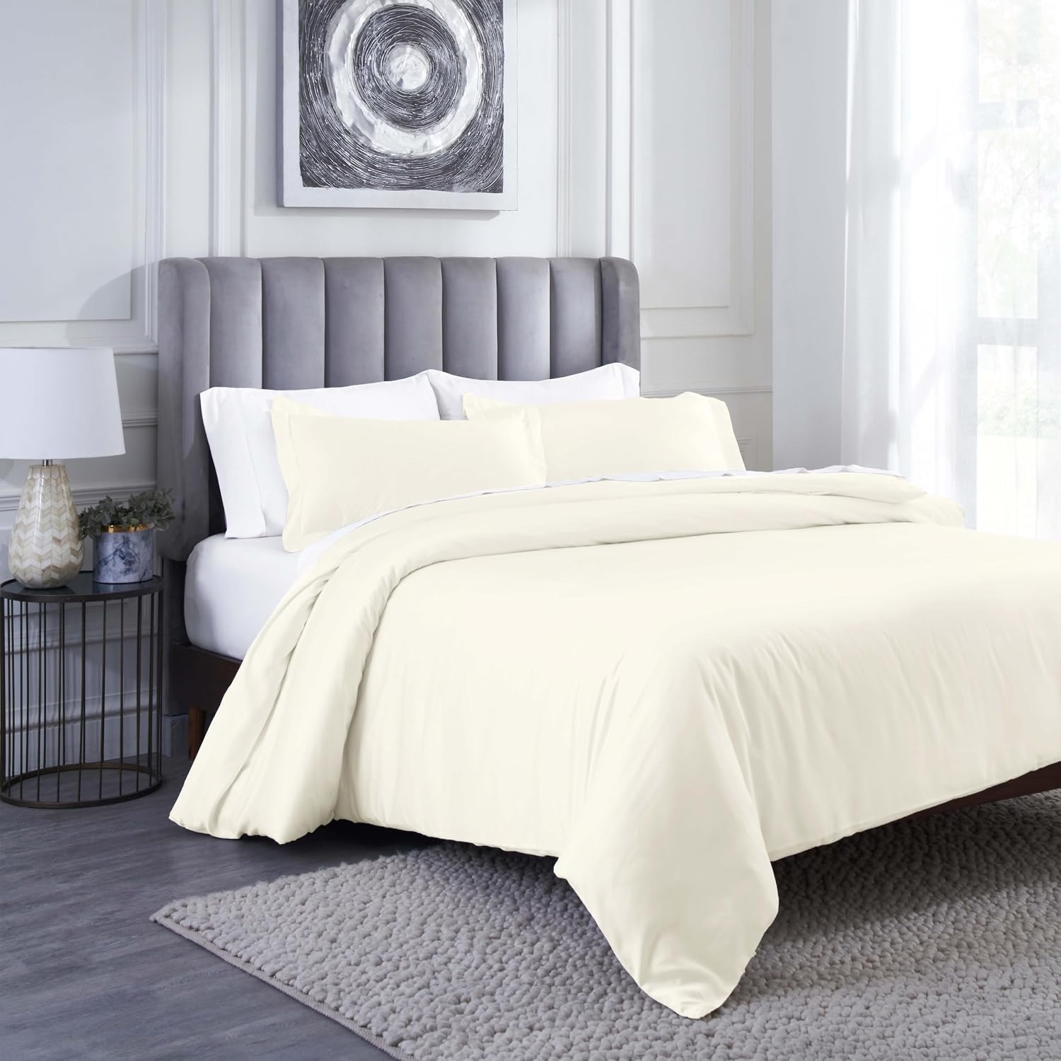 image:imageSuperior Modal from Beechwood 400 Thread Count Duvet Cover Set Silky Soft Cool Bedding Essentials Sateen Weave Set Includes 1 Duvet Cover with Button Closure 1 Pillow Sham TwinTwin XL WhiteIvory