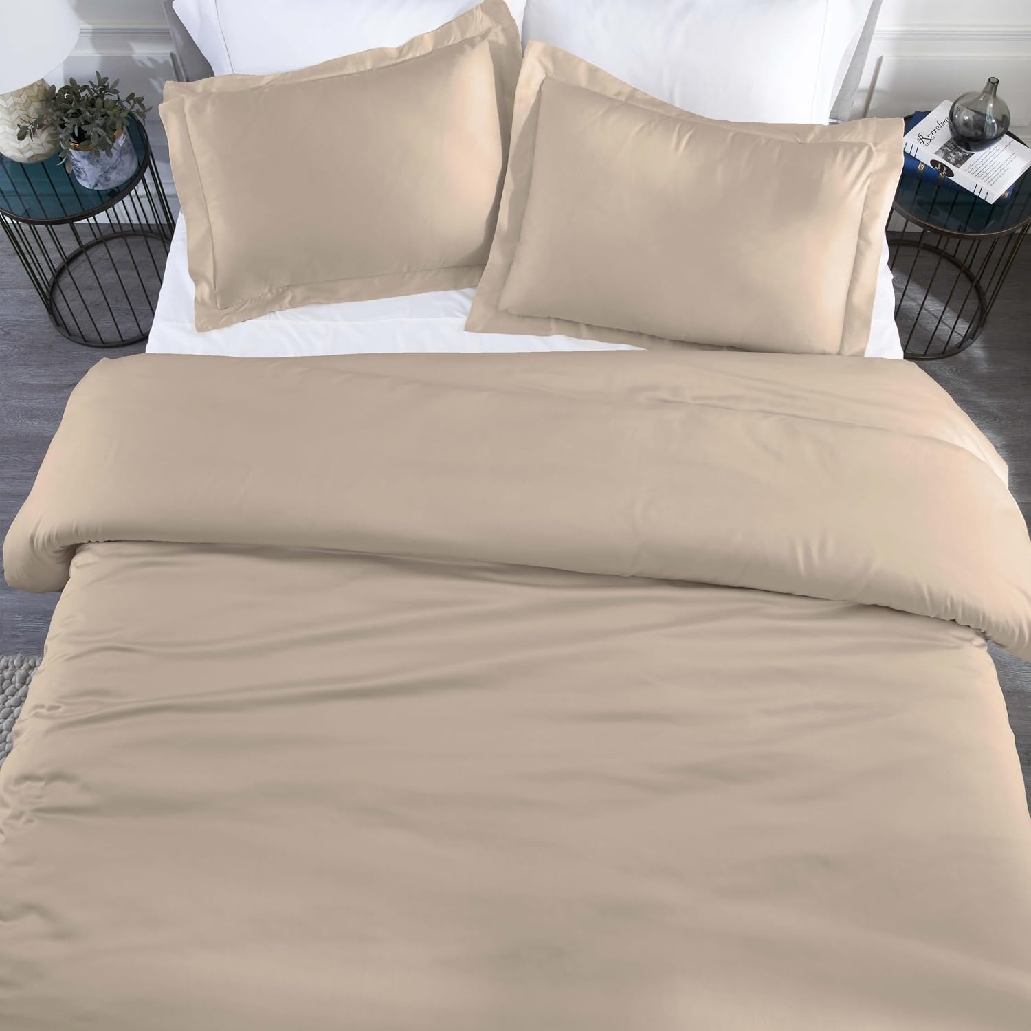 image:imageSuperior Modal from Beechwood 400 Thread Count Duvet Cover Set Silky Soft Cool Bedding Essentials Sateen Weave Set Includes 1 Duvet Cover with Button Closure 1 Pillow Sham TwinTwin XL WhiteLinen
