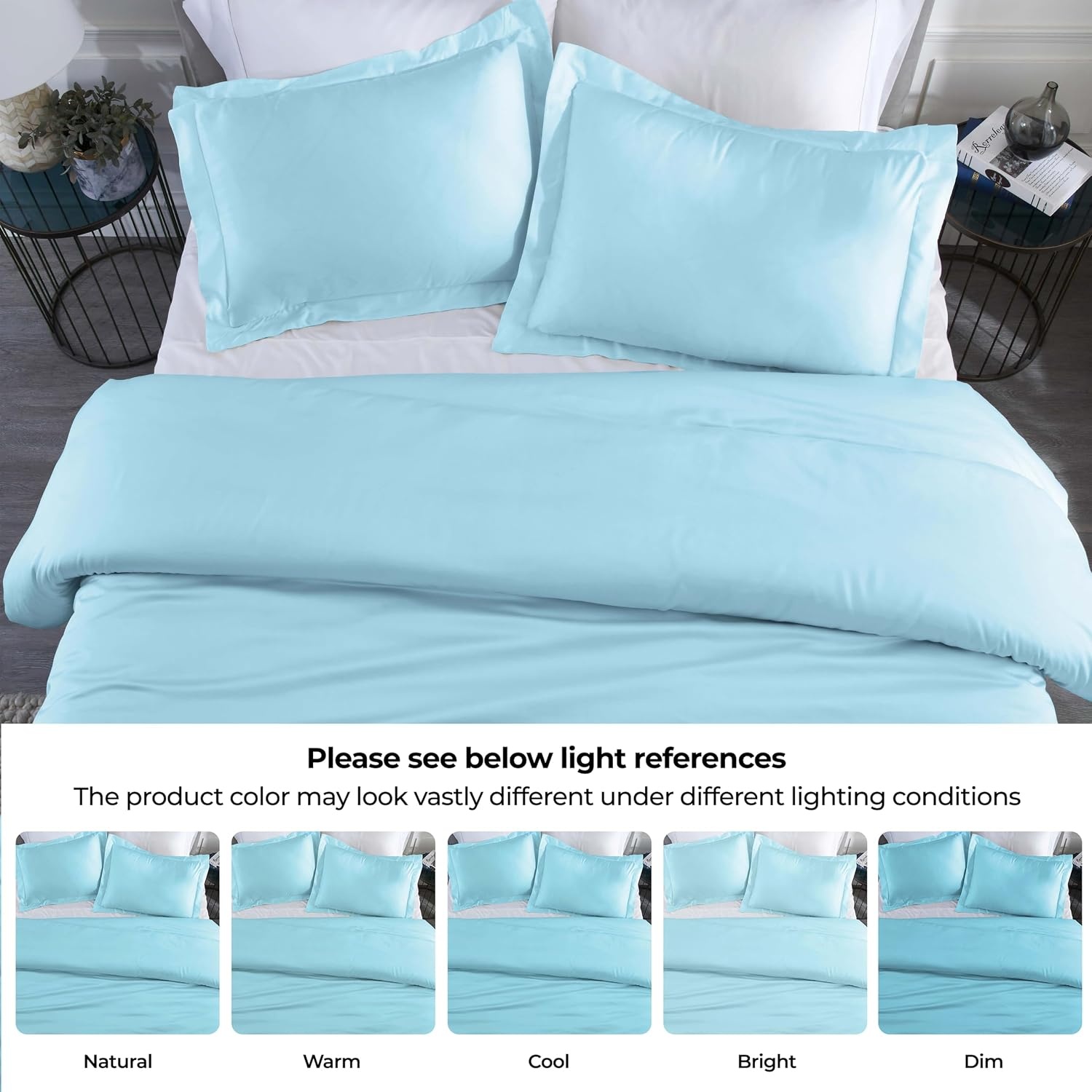 image:imageSuperior Modal from Beechwood 400 Thread Count Duvet Cover Set Silky Soft Cool Bedding Essentials Sateen Weave Set Includes 1 Duvet Cover with Button Closure 1 Pillow Sham TwinTwin XL WhiteLight Blue