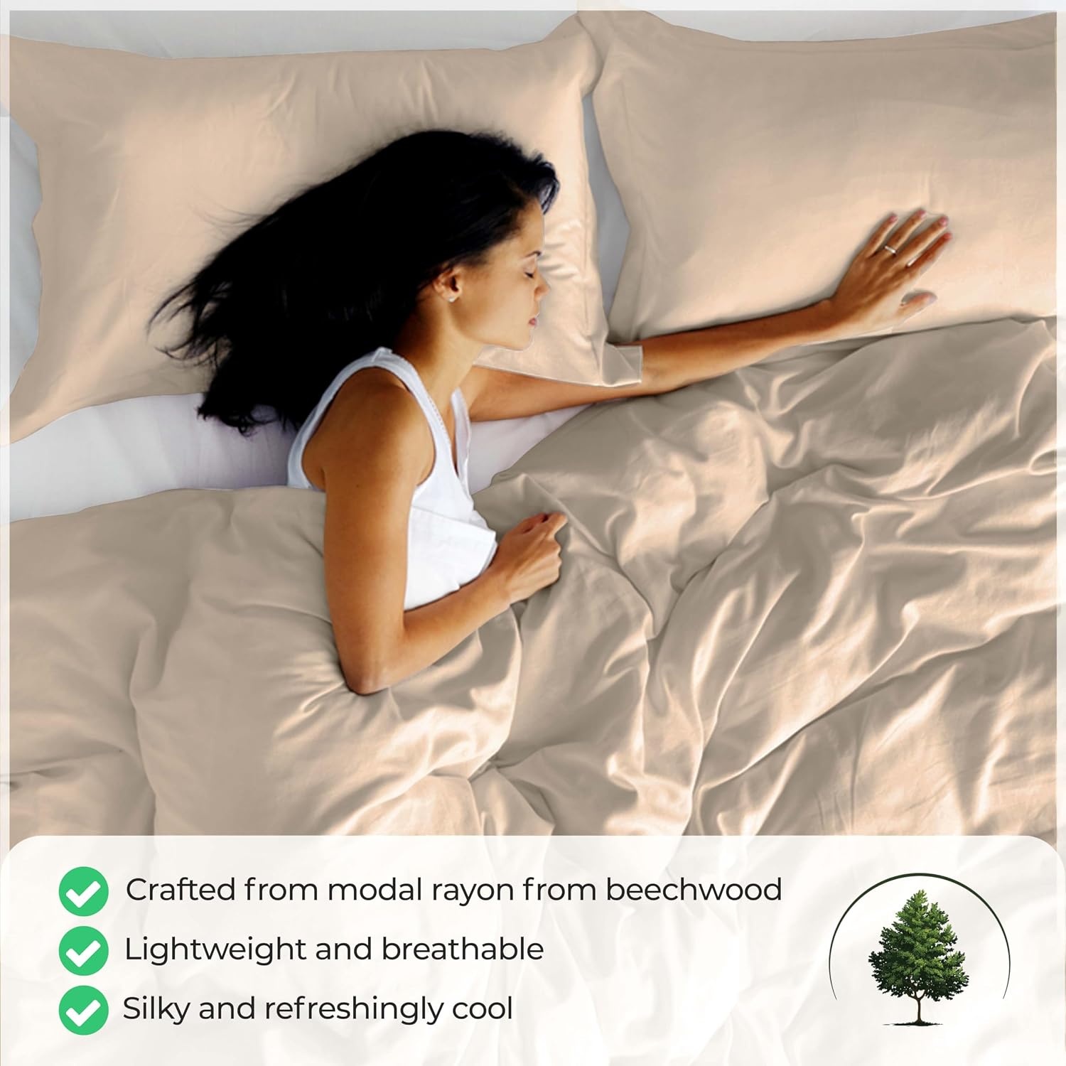 image:imageSuperior Modal from Beechwood 400 Thread Count Duvet Cover Set Silky Soft Cool Bedding Essentials Sateen Weave Set Includes 1 Duvet Cover with Button Closure 1 Pillow Sham TwinTwin XL WhiteLinen