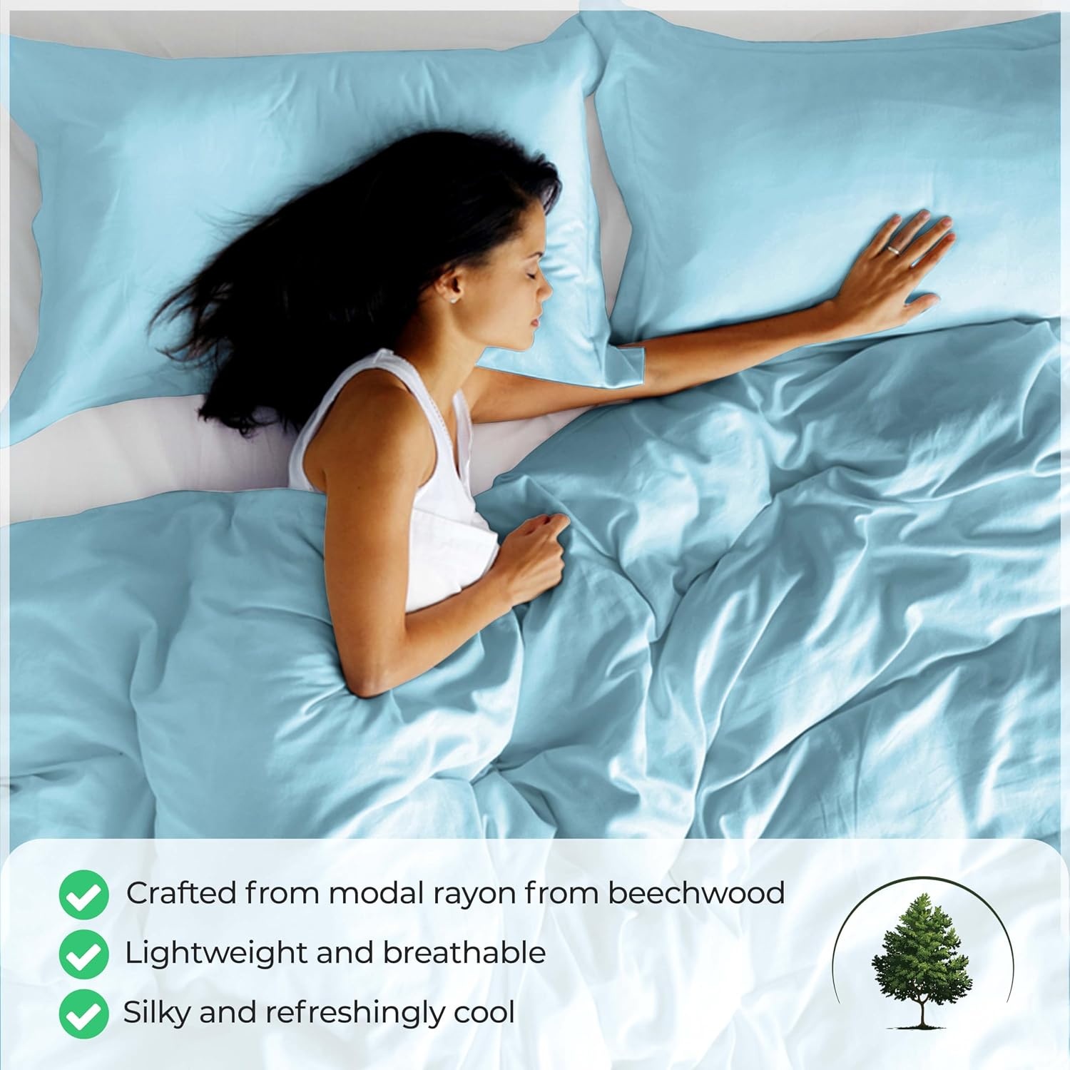 image:imageSuperior Modal from Beechwood 400 Thread Count Duvet Cover Set Silky Soft Cool Bedding Essentials Sateen Weave Set Includes 1 Duvet Cover with Button Closure 1 Pillow Sham TwinTwin XL WhiteLight Blue
