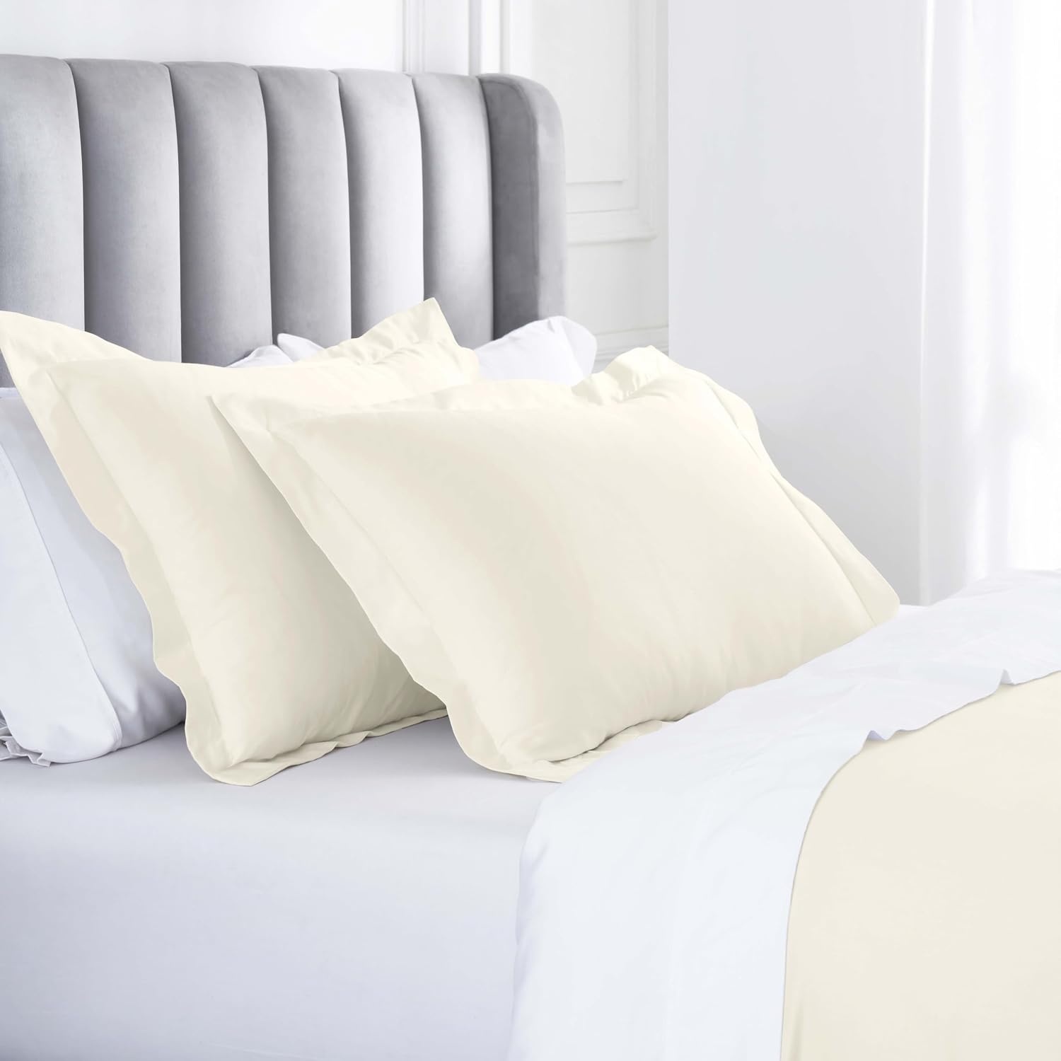 image:imageSuperior Modal from Beechwood 400 Thread Count Duvet Cover Set Silky Soft Cool Bedding Essentials Sateen Weave Set Includes 1 Duvet Cover with Button Closure 1 Pillow Sham TwinTwin XL WhiteIvory