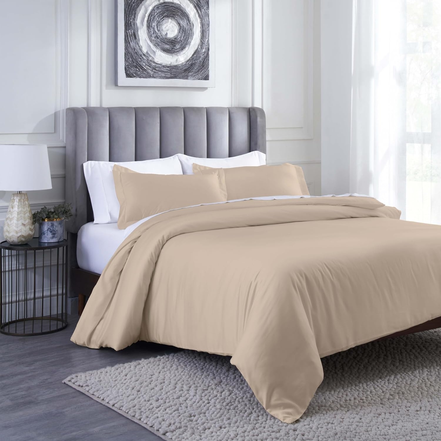 image:imageSuperior Modal from Beechwood 400 Thread Count Duvet Cover Set Silky Soft Cool Bedding Essentials Sateen Weave Set Includes 1 Duvet Cover with Button Closure 1 Pillow Sham TwinTwin XL WhiteLinen