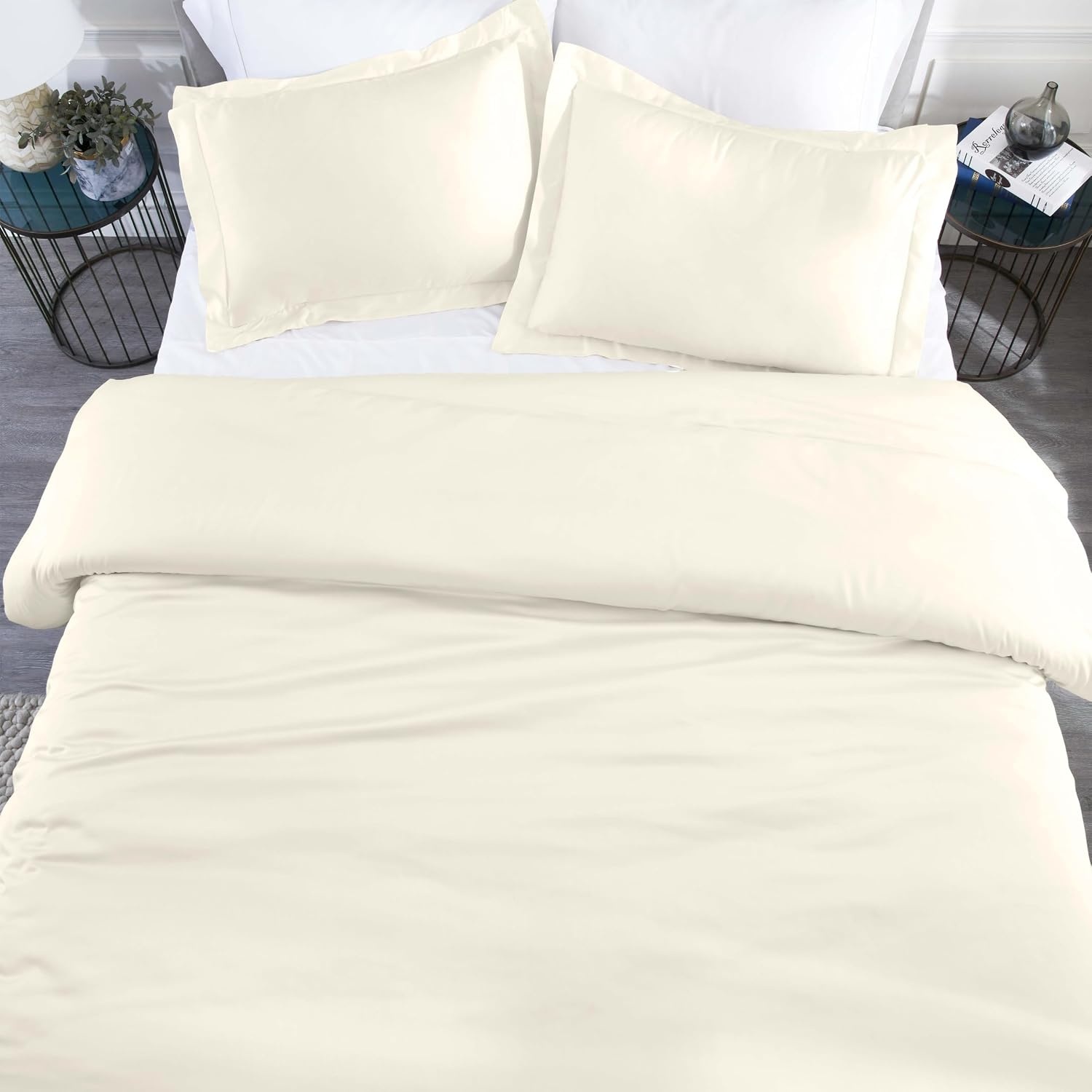 image:imageSuperior Modal from Beechwood 400 Thread Count Duvet Cover Set Silky Soft Cool Bedding Essentials Sateen Weave Set Includes 1 Duvet Cover with Button Closure 1 Pillow Sham TwinTwin XL WhiteIvory