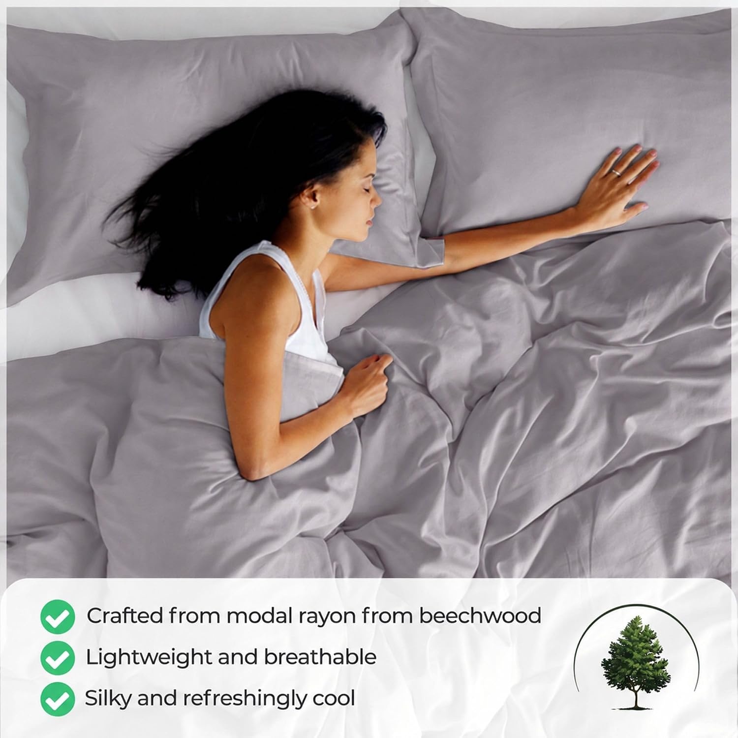 image:imageSuperior Modal from Beechwood 400 Thread Count Duvet Cover Set Silky Soft Cool Bedding Essentials Sateen Weave Set Includes 1 Duvet Cover with Button Closure 1 Pillow Sham TwinTwin XL WhiteGrey