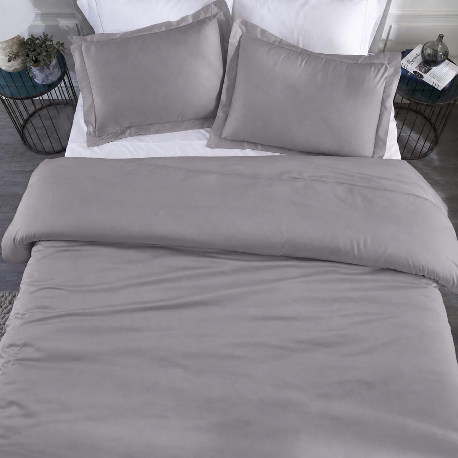 image:imageSuperior Modal from Beechwood 400 Thread Count Duvet Cover Set Silky Soft Cool Bedding Essentials Sateen Weave Set Includes 1 Duvet Cover with Button Closure 1 Pillow Sham TwinTwin XL WhiteGrey