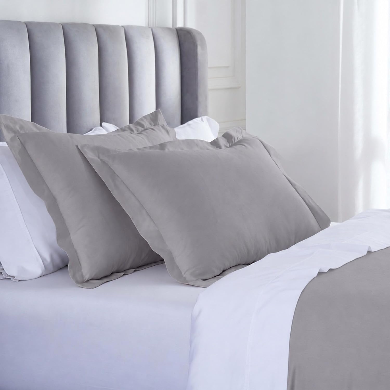 image:imageSuperior Modal from Beechwood 400 Thread Count Duvet Cover Set Silky Soft Cool Bedding Essentials Sateen Weave Set Includes 1 Duvet Cover with Button Closure 1 Pillow Sham TwinTwin XL WhiteGrey