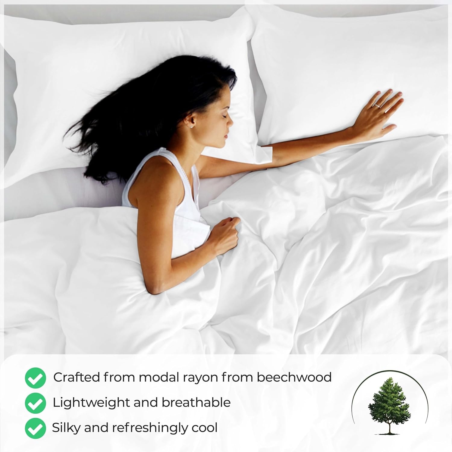 image:imageSuperior Modal from Beechwood 400 Thread Count Duvet Cover Set Silky Soft Cool Bedding Essentials Sateen Weave Set Includes 1 Duvet Cover with Button Closure 1 Pillow Sham TwinTwin XL WhiteWhite
