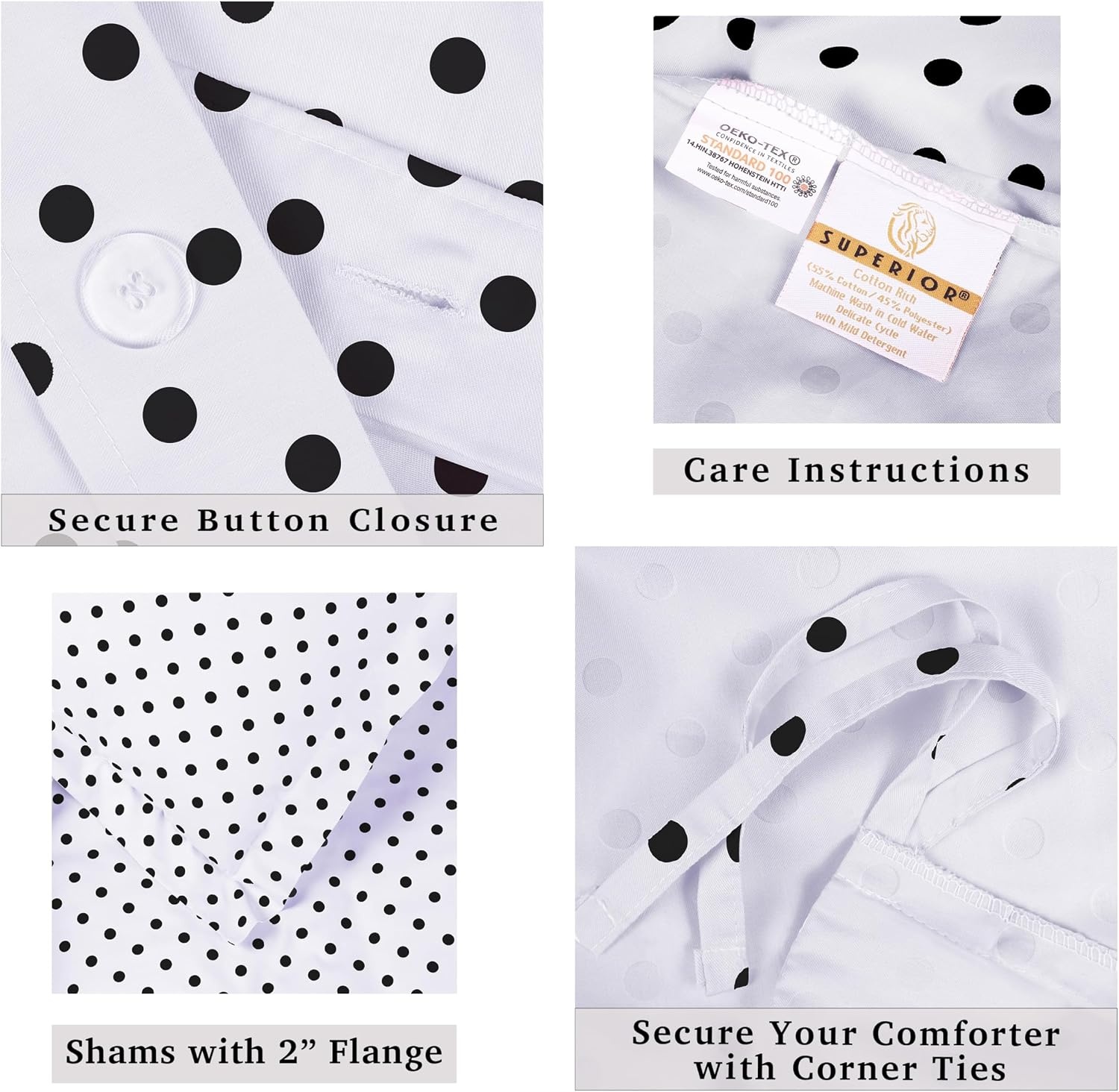 image:imageSuperior Polka Dot Cotton Blend 600 Thread Count Duvet Cover Set Oversized Comforter Cover Retro Bedding Essentials Button Closure Includes 1 Duvet Cover 2 Pillow Shams FullQueen LilacWhite Z